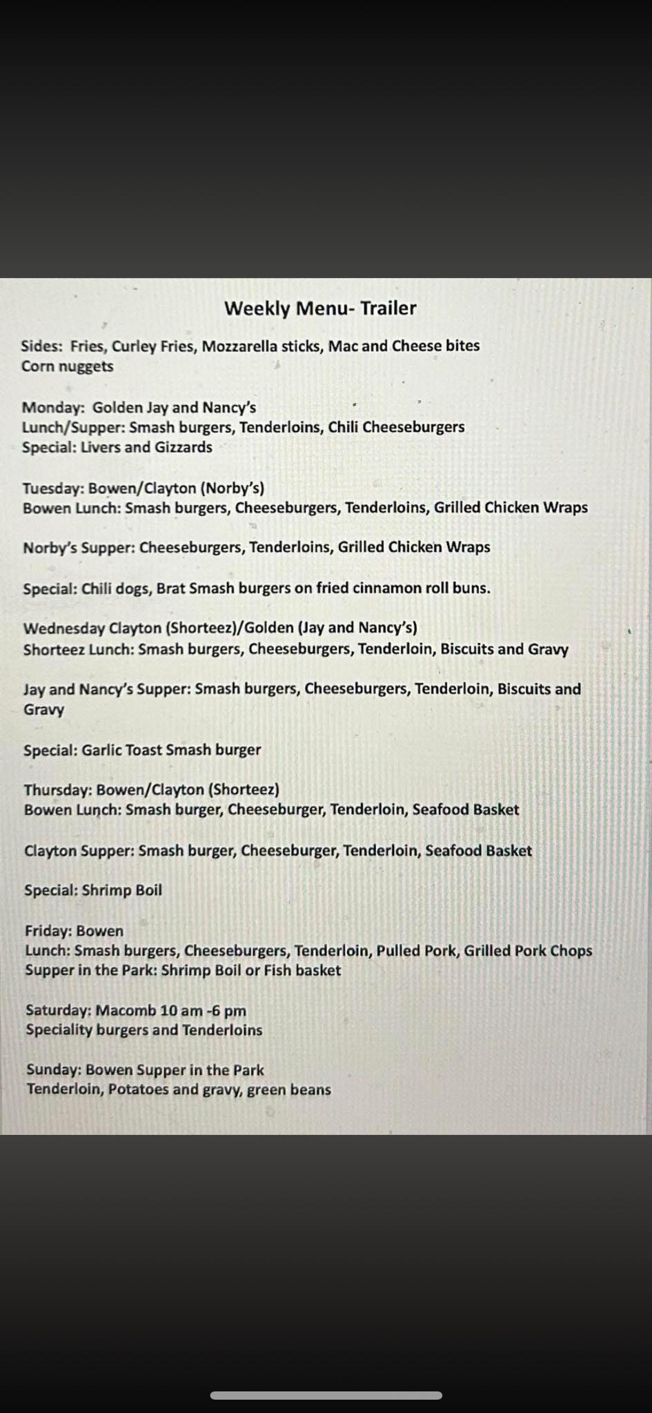 Short'eez on the Hill Menu