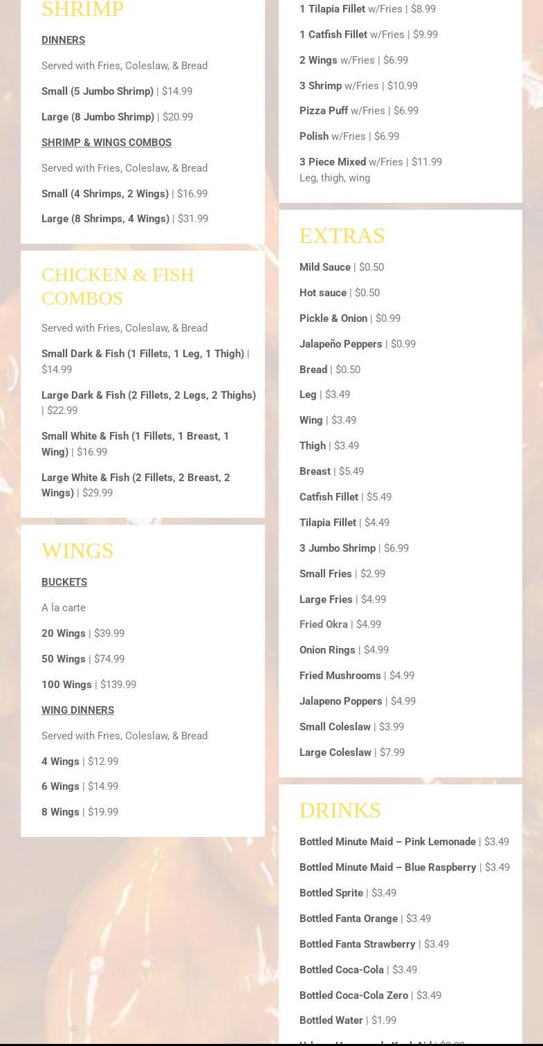 Urban Chicken & Fish Menu