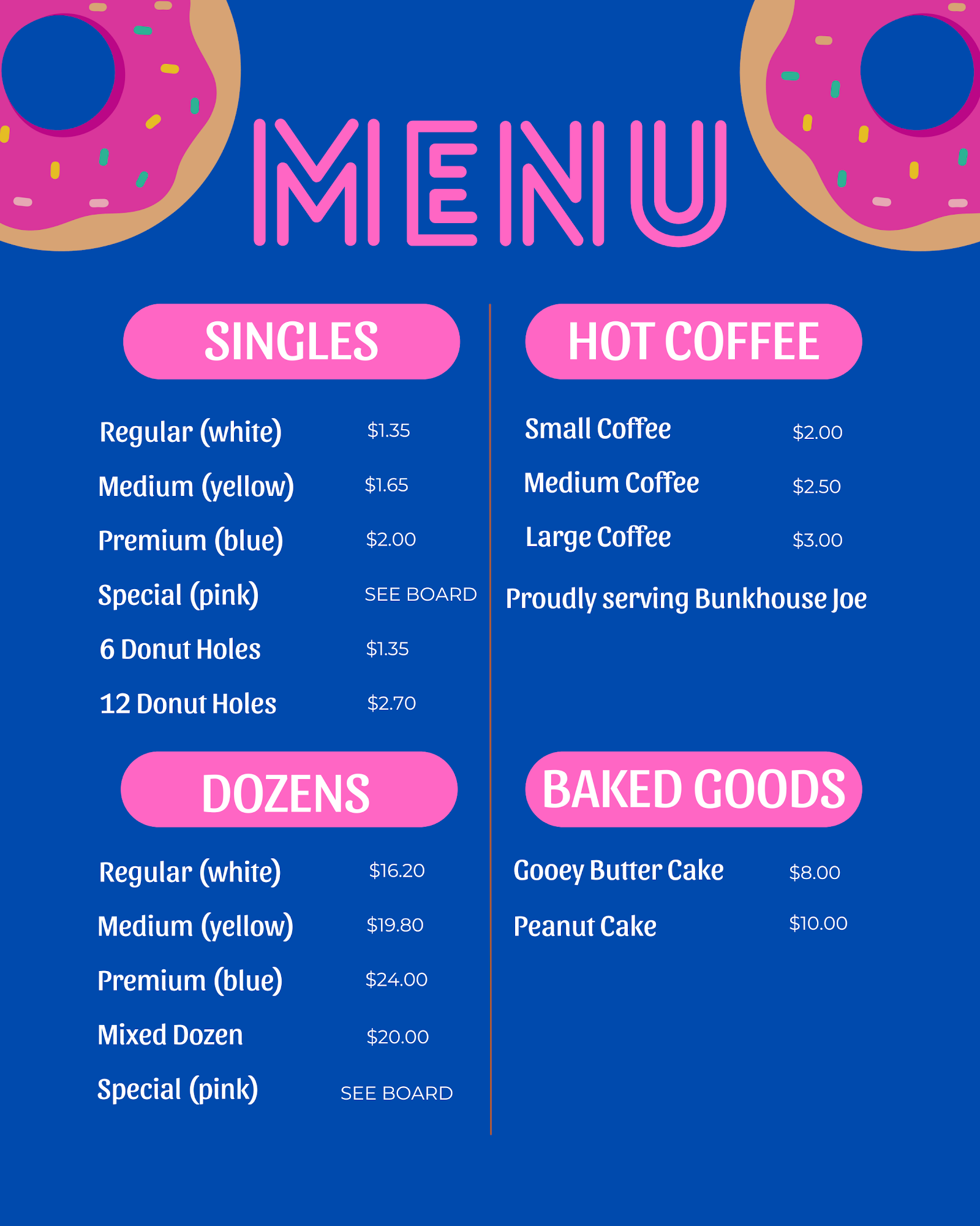 Donut Panic Menu