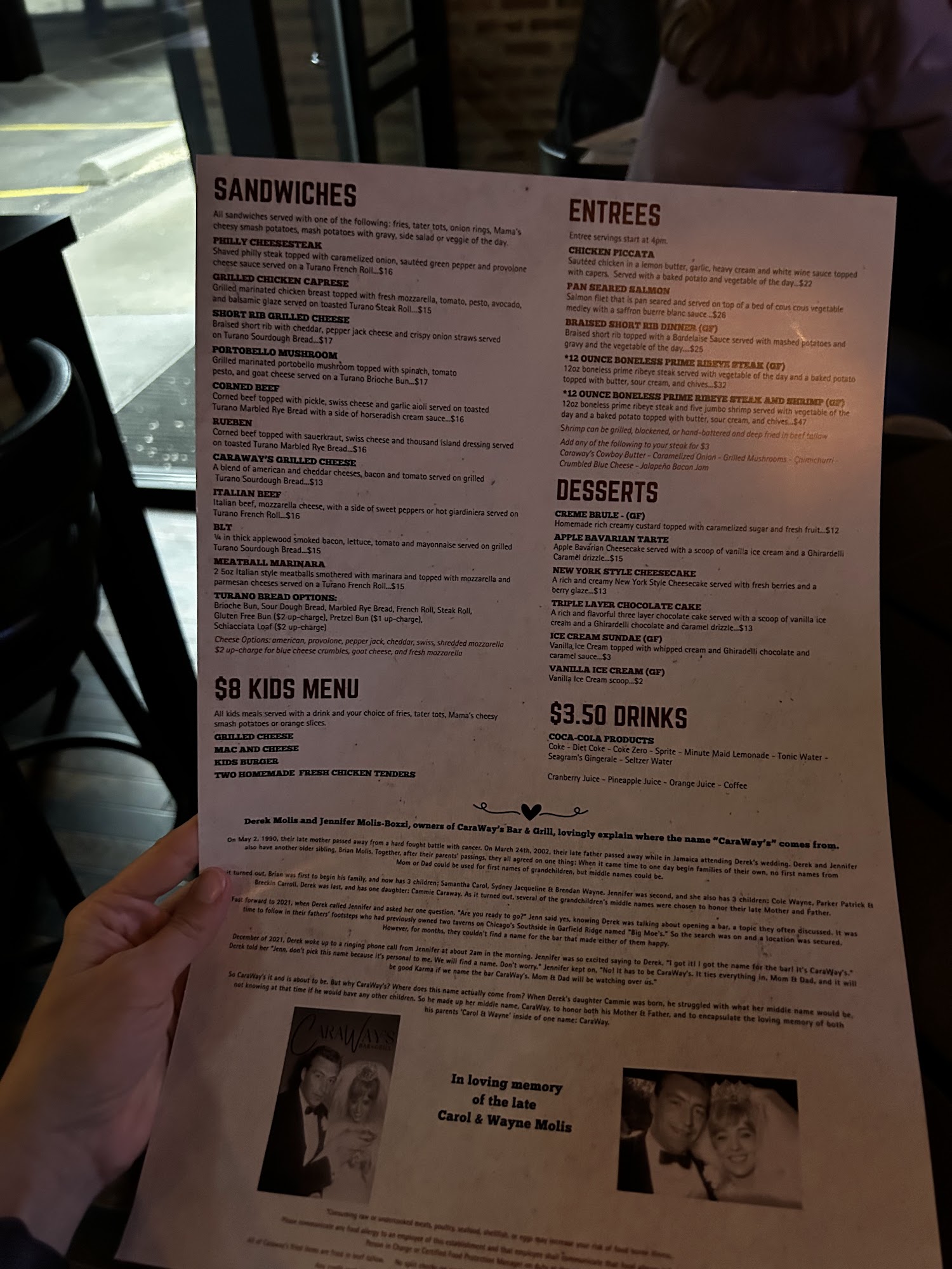 CaraWay's Bar & Grill Menu