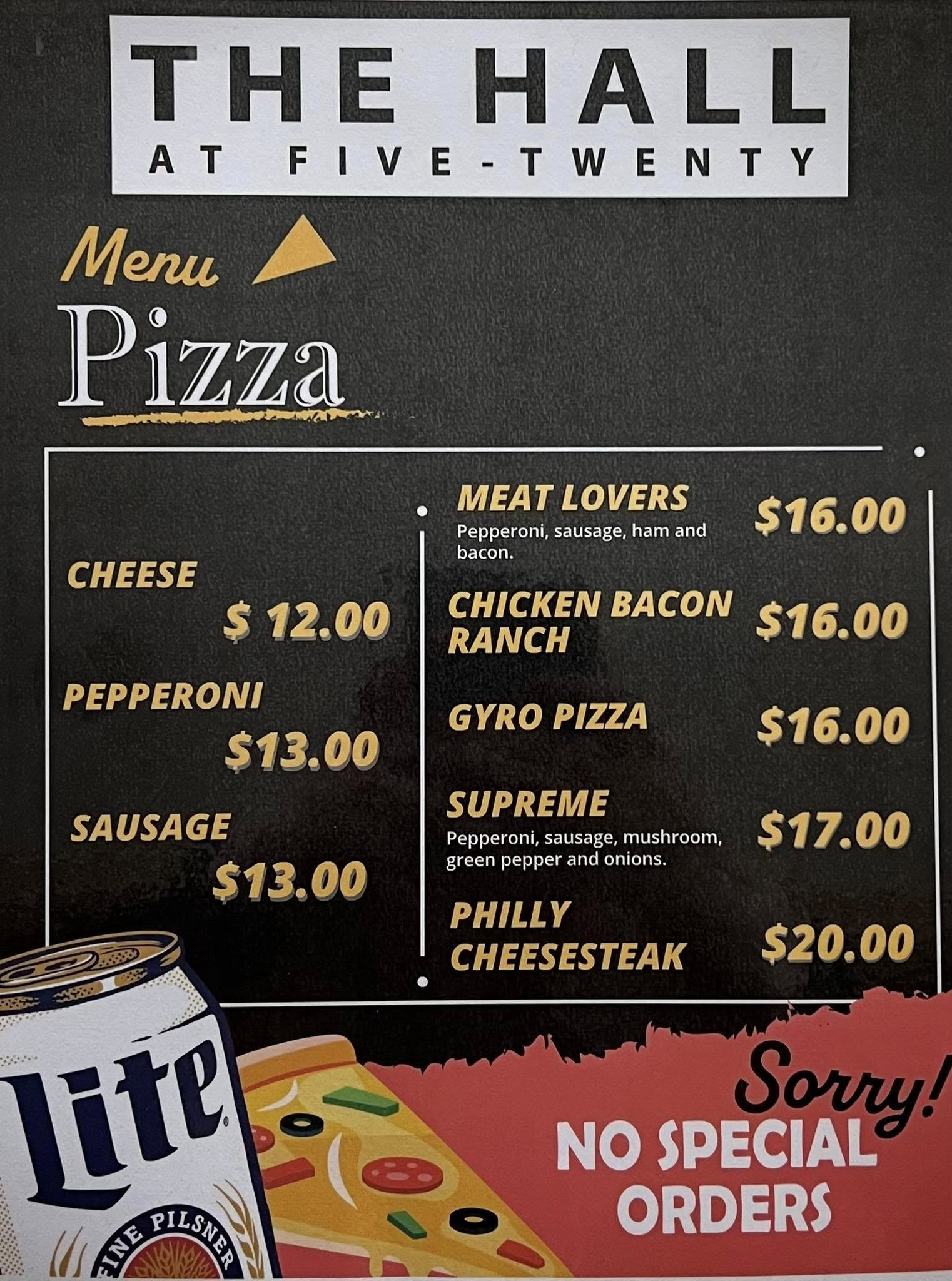 The Hall at Five Twenty Menu