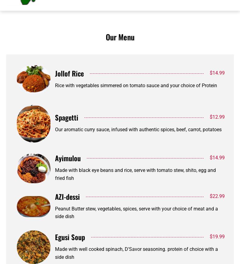 D’Savor House Menu