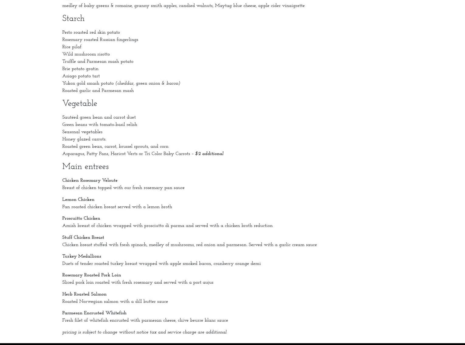 Belvedere Events & Catering Menu