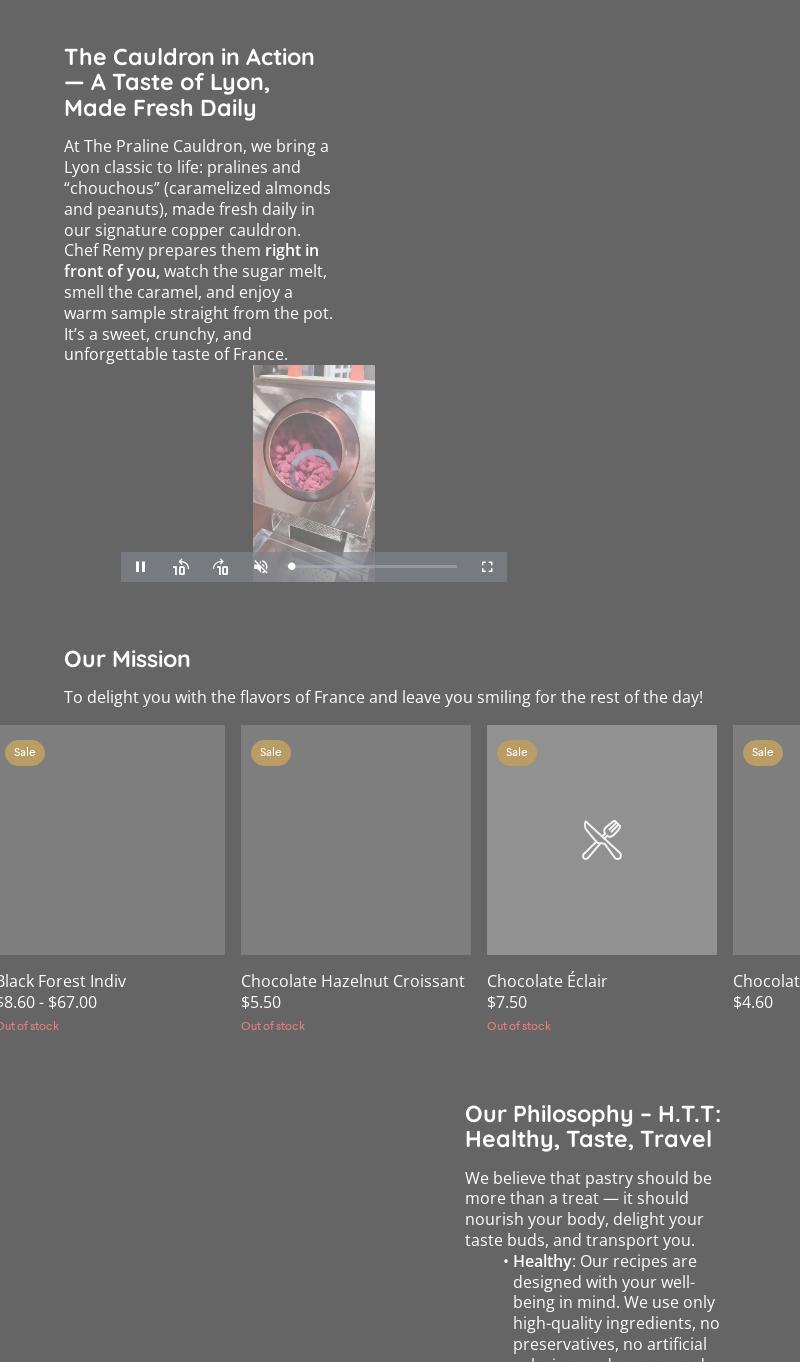 The Praline Cauldron Menu