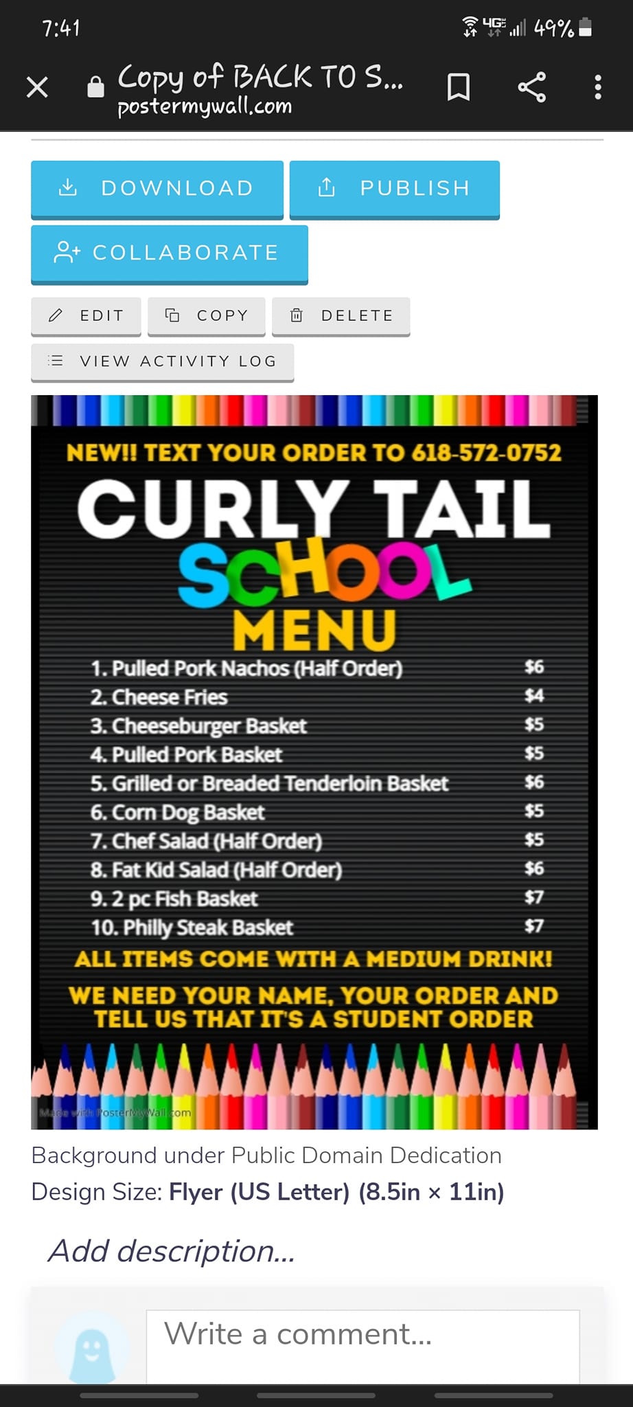 The Curly Tail Menu