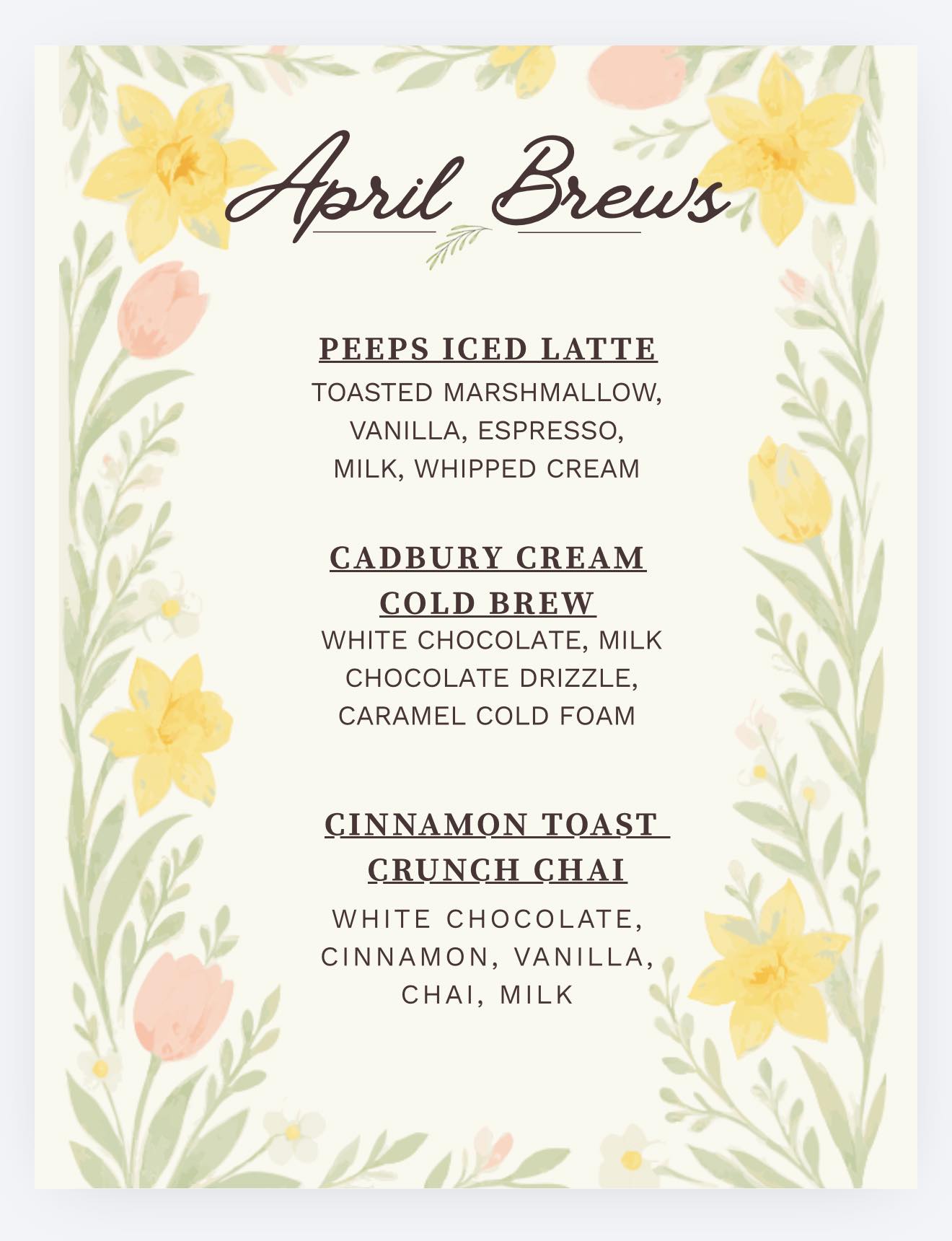 Bleu Cedar Coffee Co. Menu
