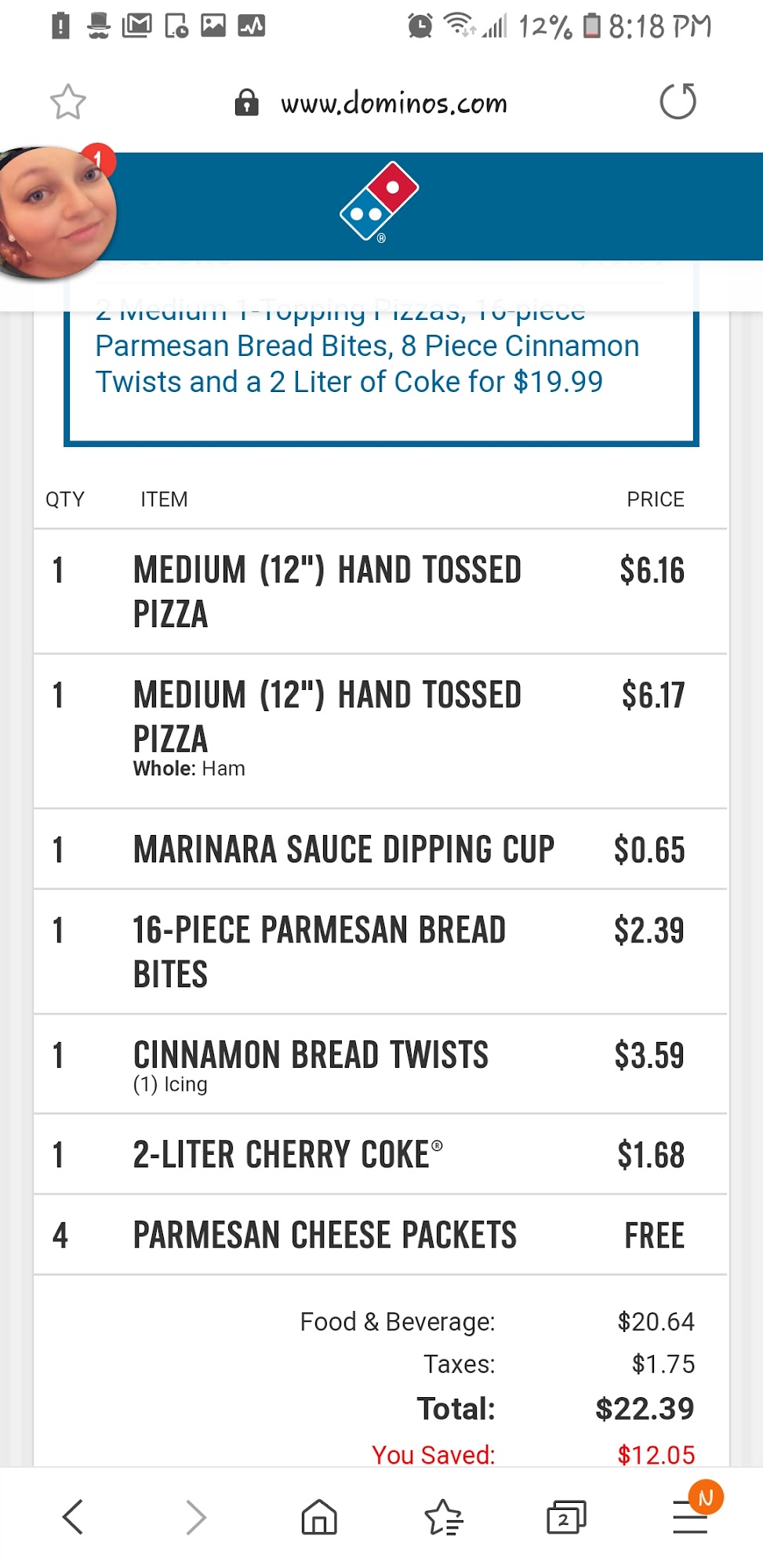 Domino's Pizza Menu