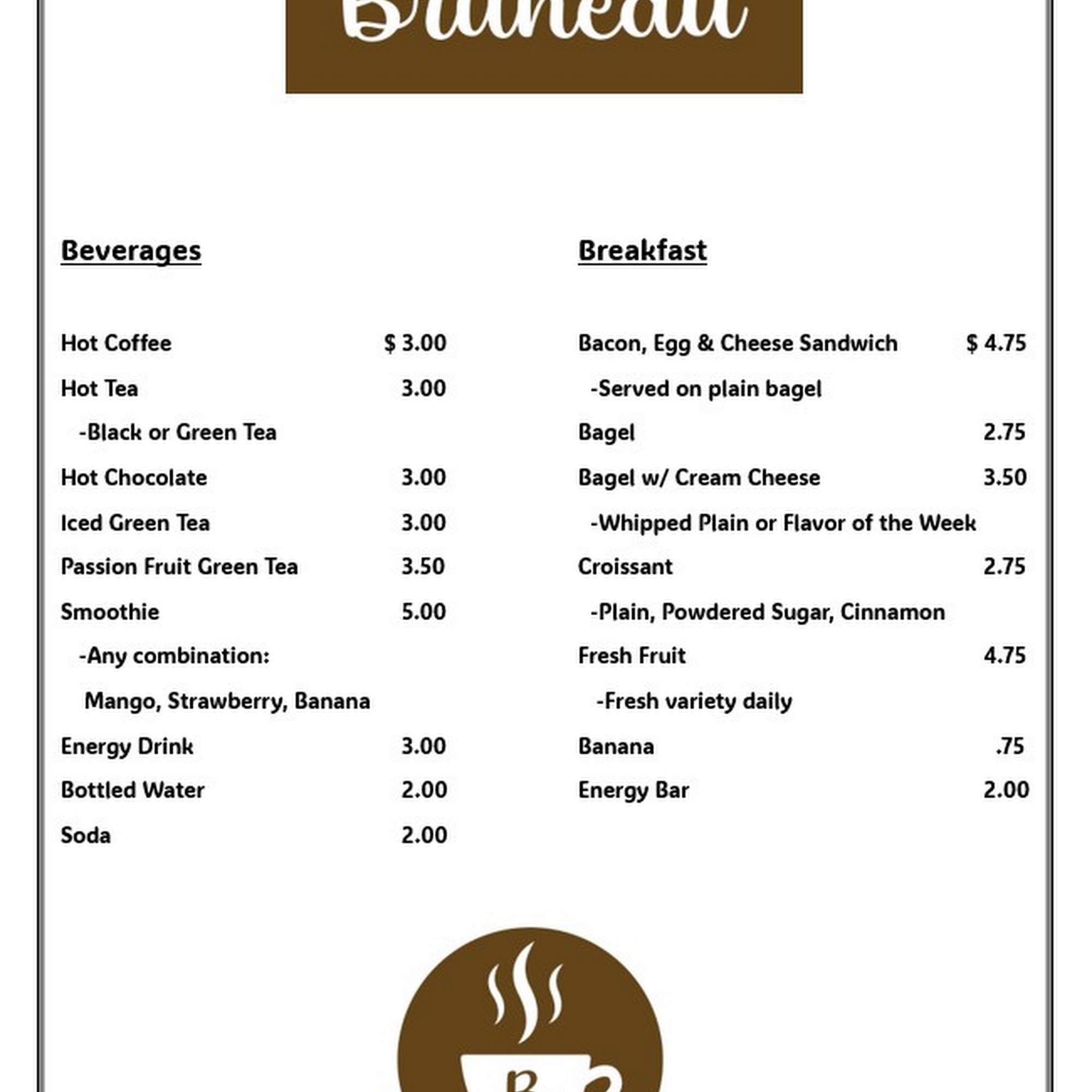 Bruneau Menu