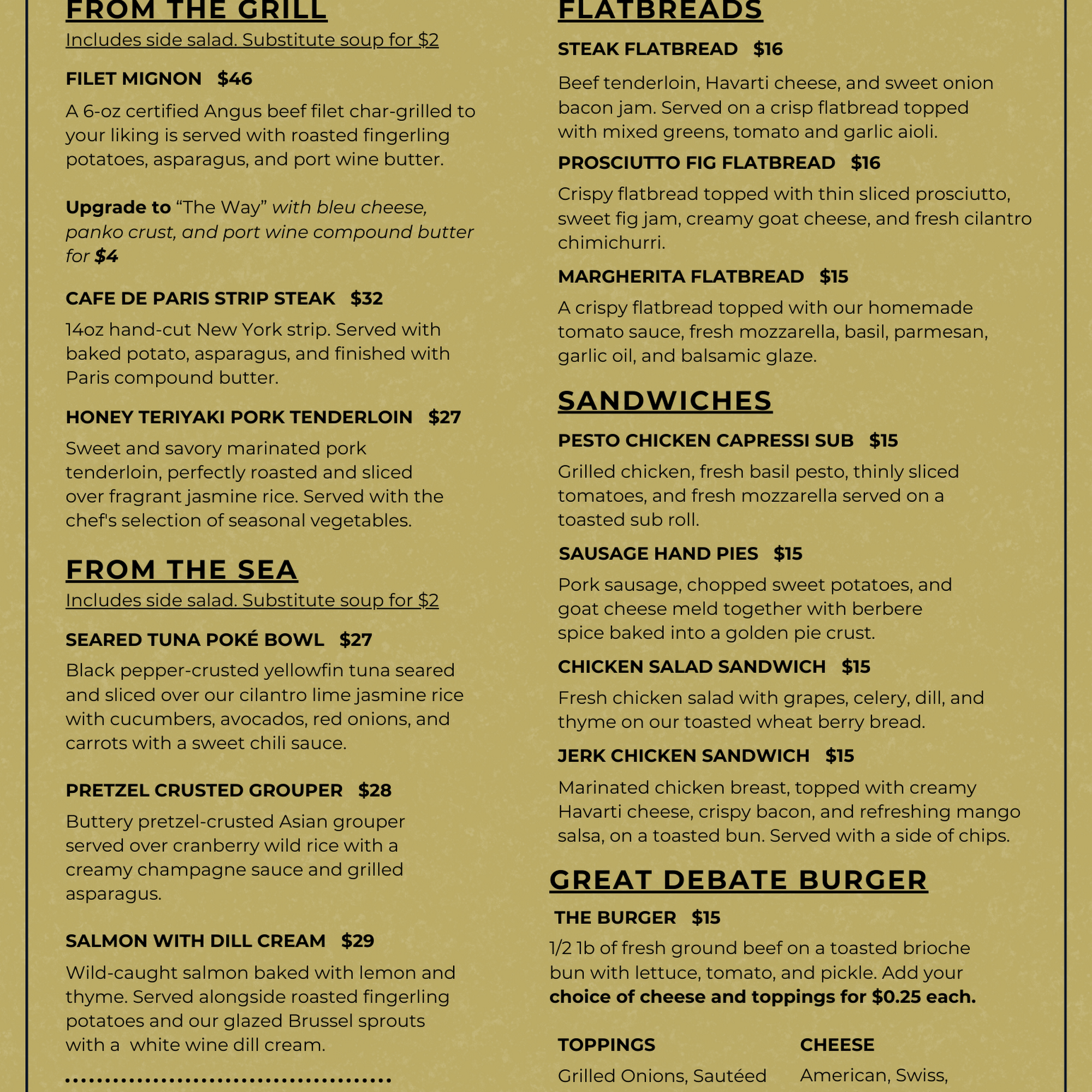 The Great Debate Menu