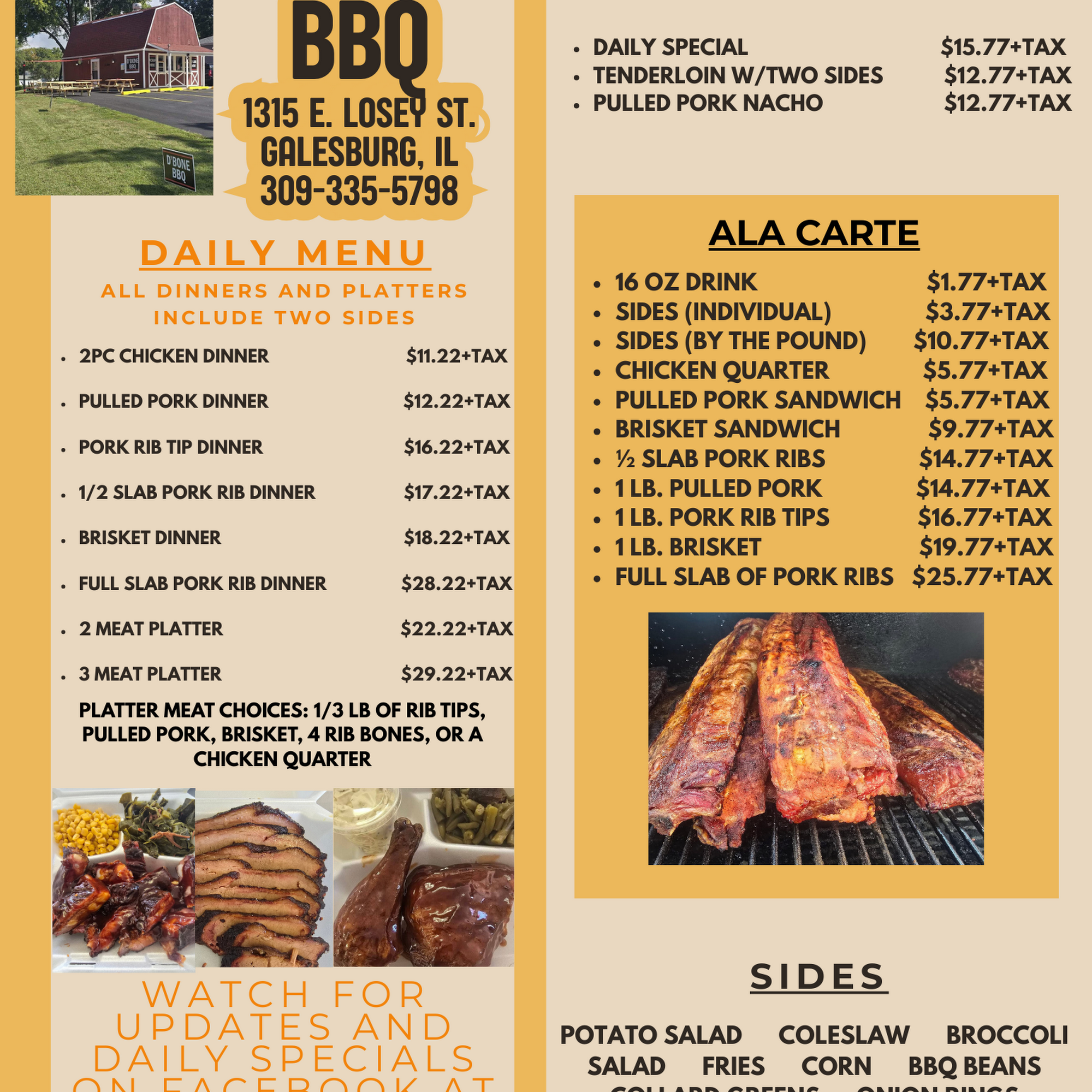 D Bone BBQ Menu