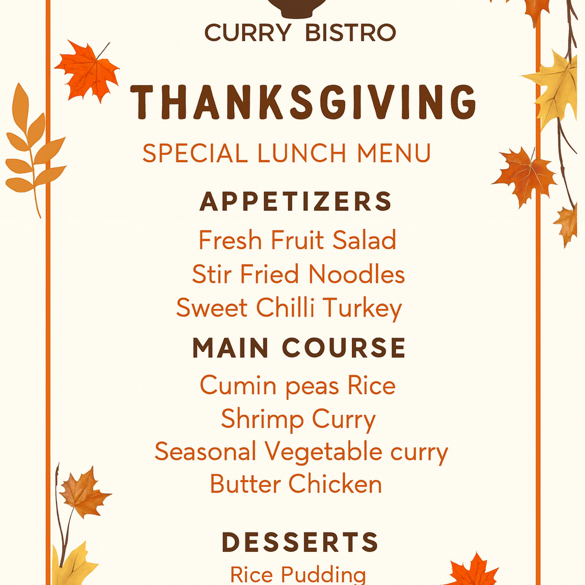 Curry Bistro Menu