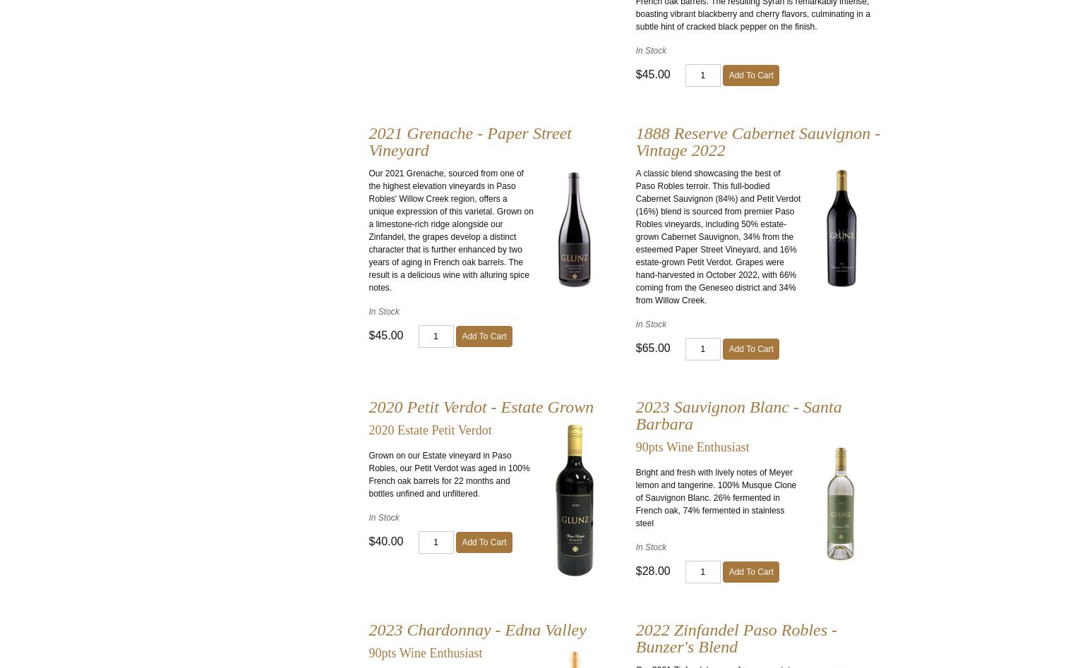 Glunz Family Winery & Cellars Menu