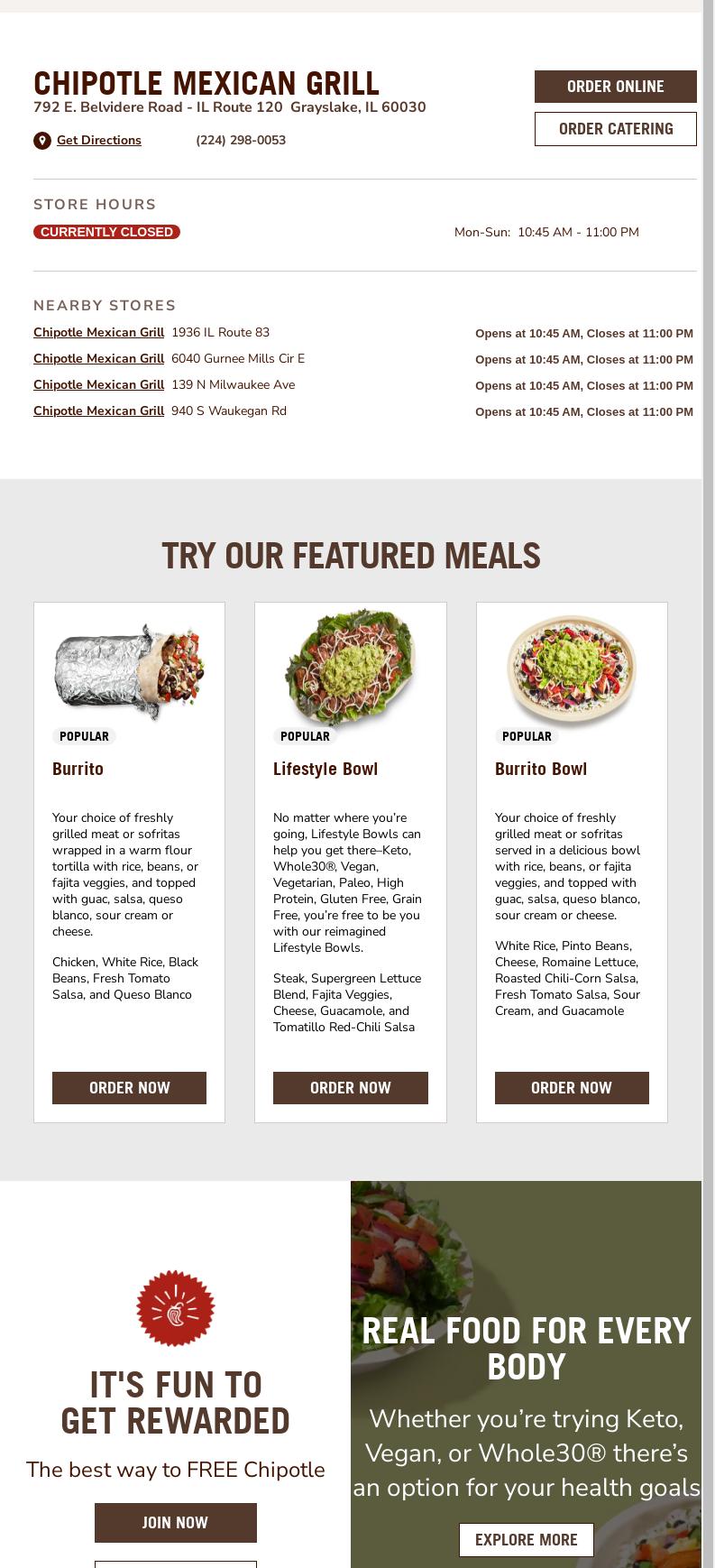 Chipotle Mexican Grill Menu