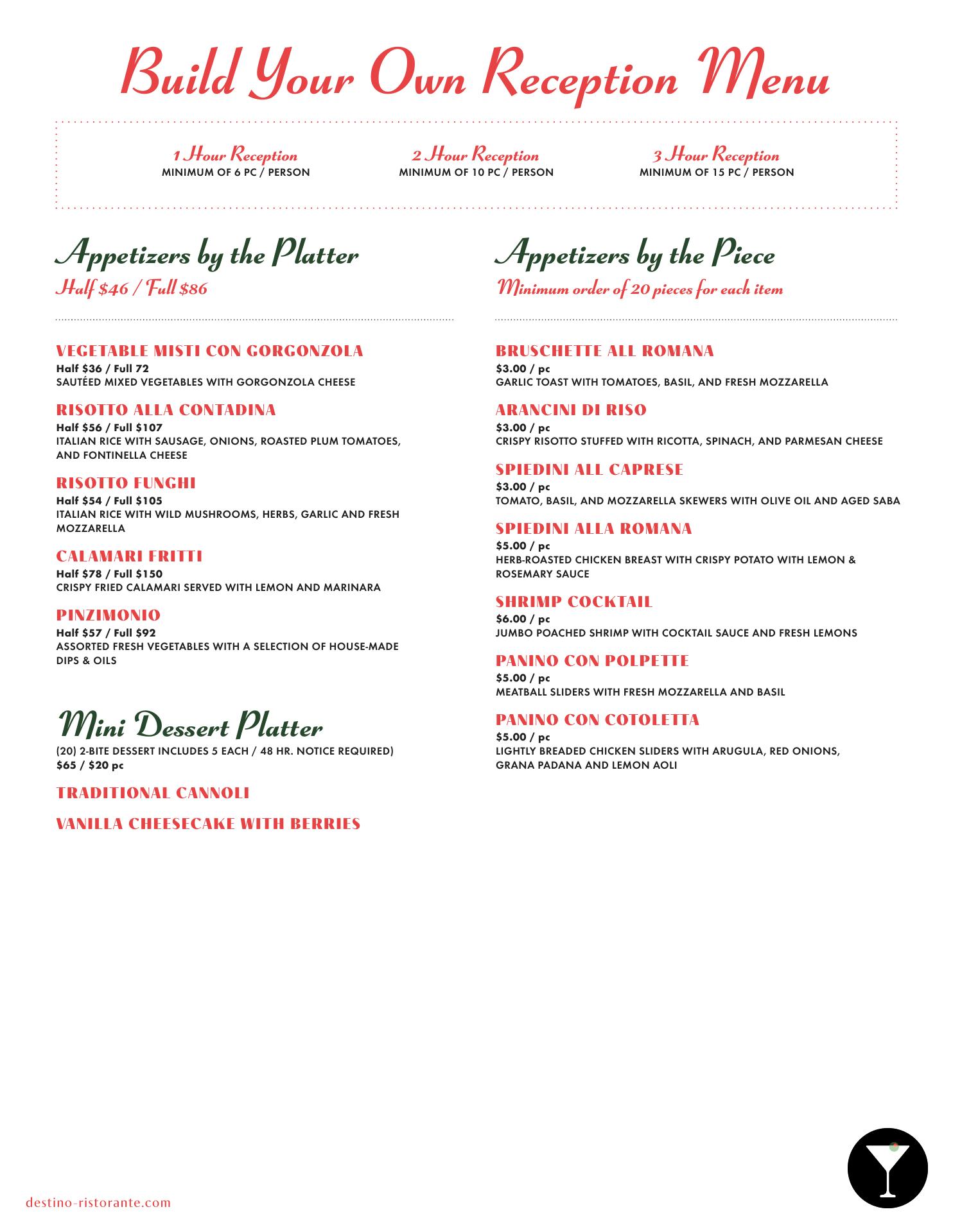 Destino Ristorante Menu