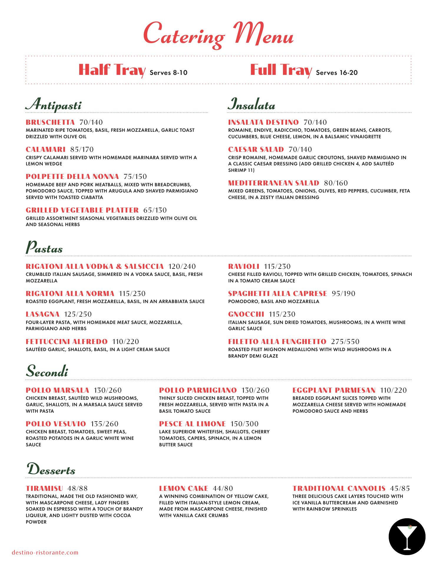 Destino Ristorante Menu