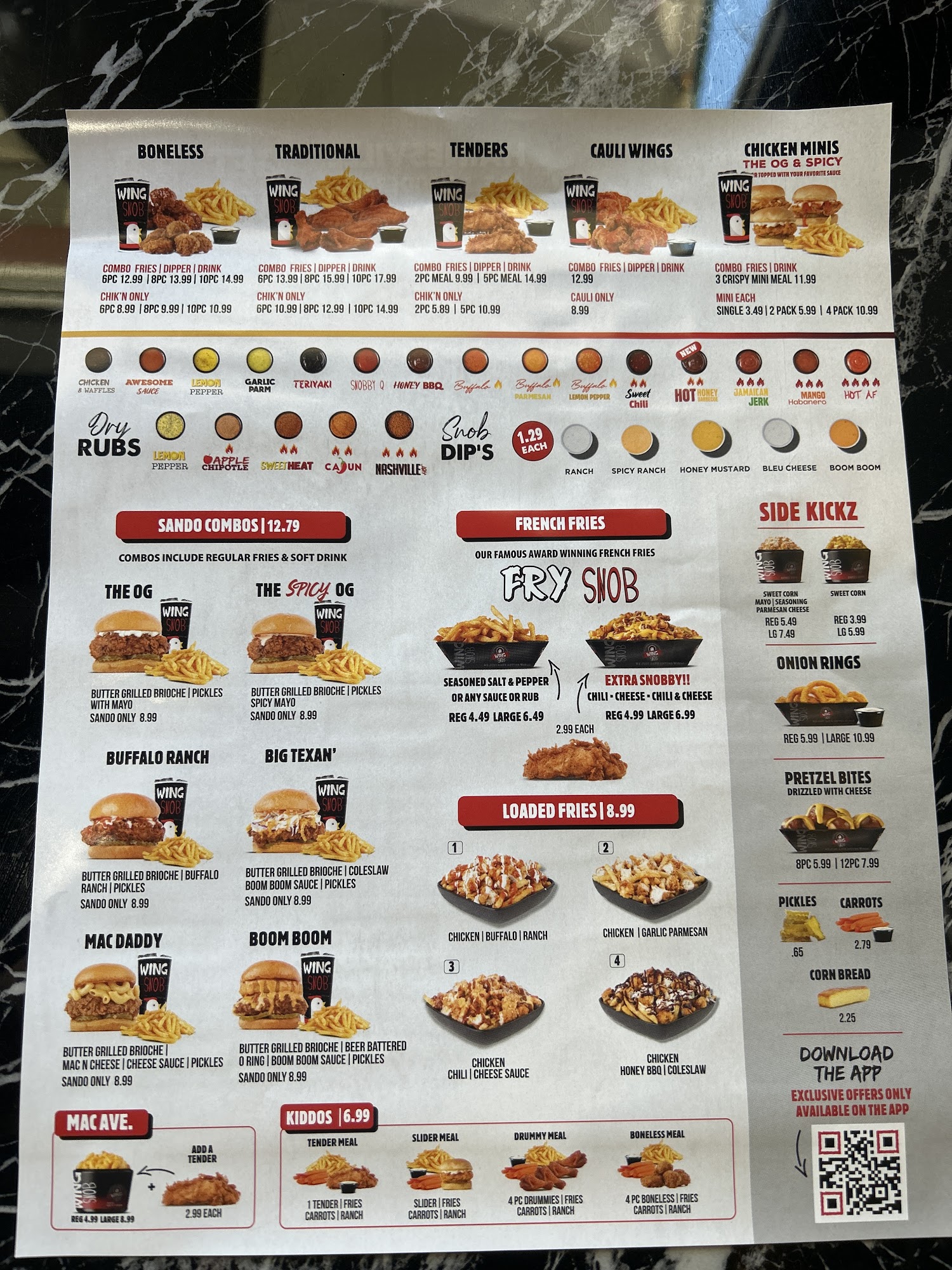 Wing Snob Menu
