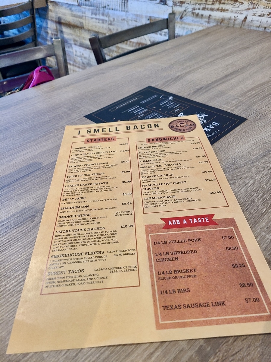 I Smell Bacon BBQ Menu