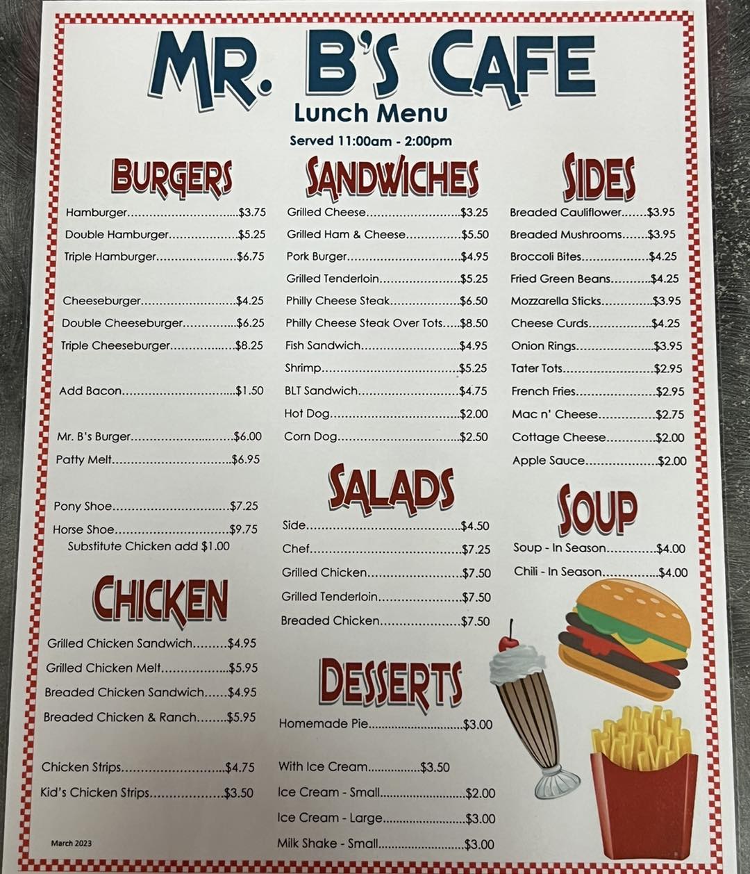 Mr B's Cafe Menu