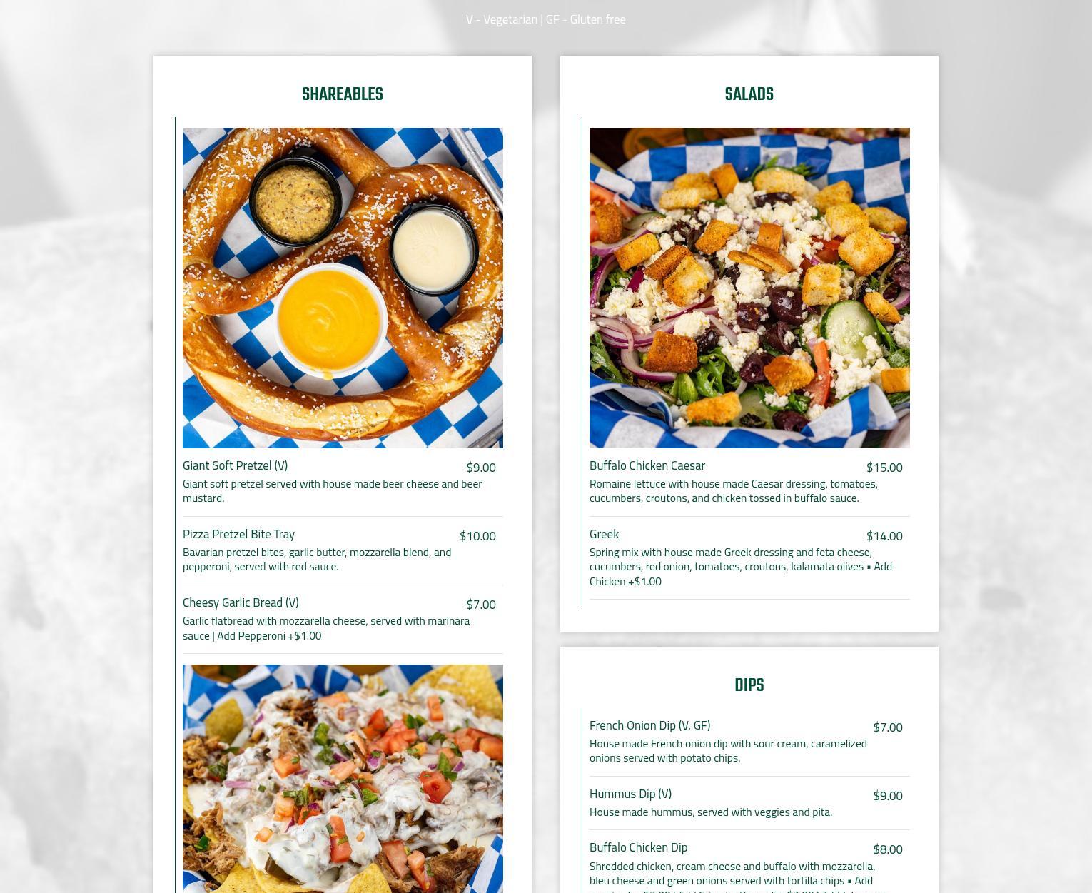 Church Street Brewing Company Menu