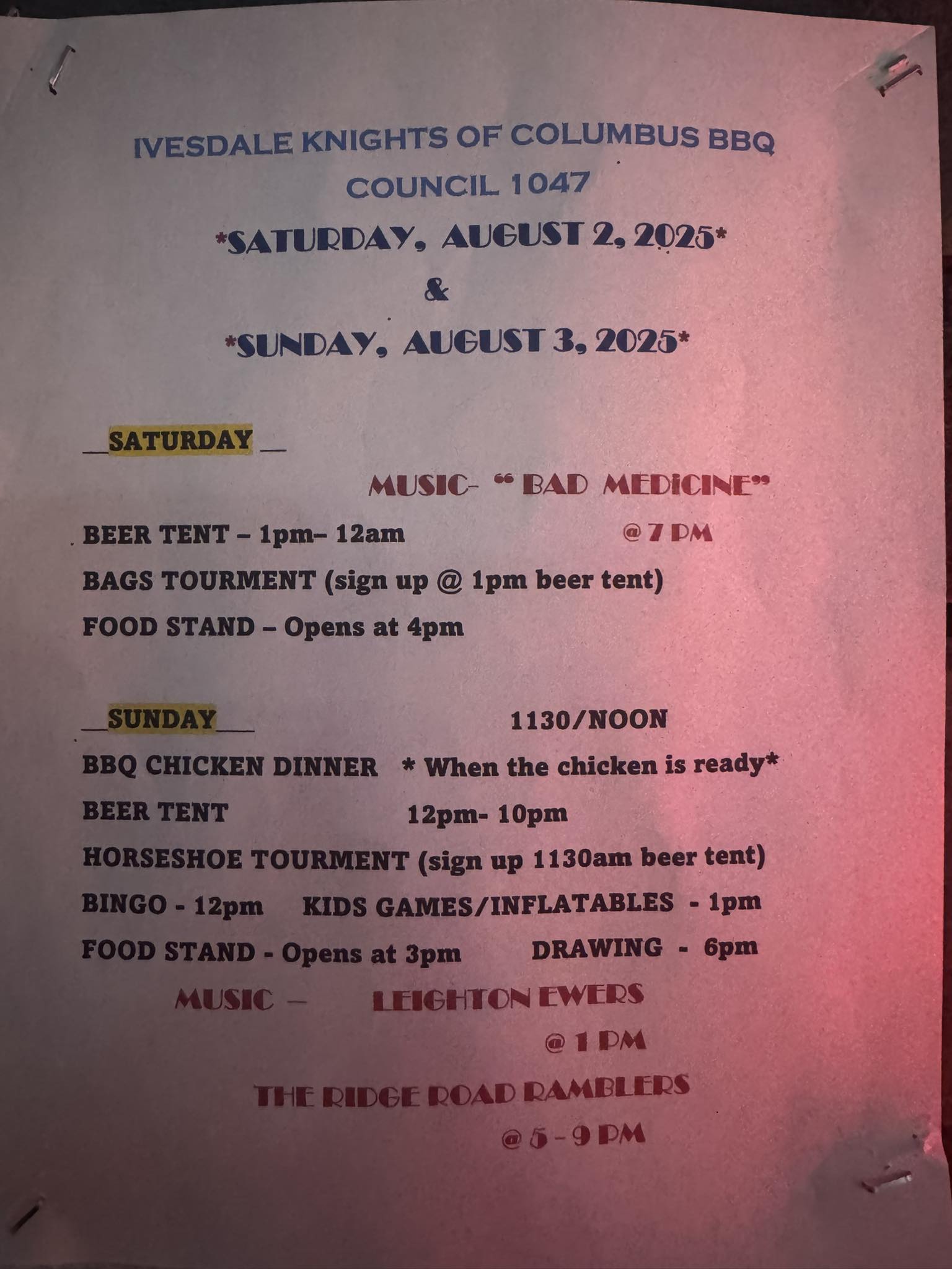 Rookie's North End Tavern Menu