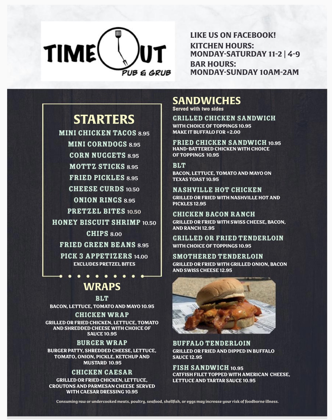 Time Out Pub & Grub Menu