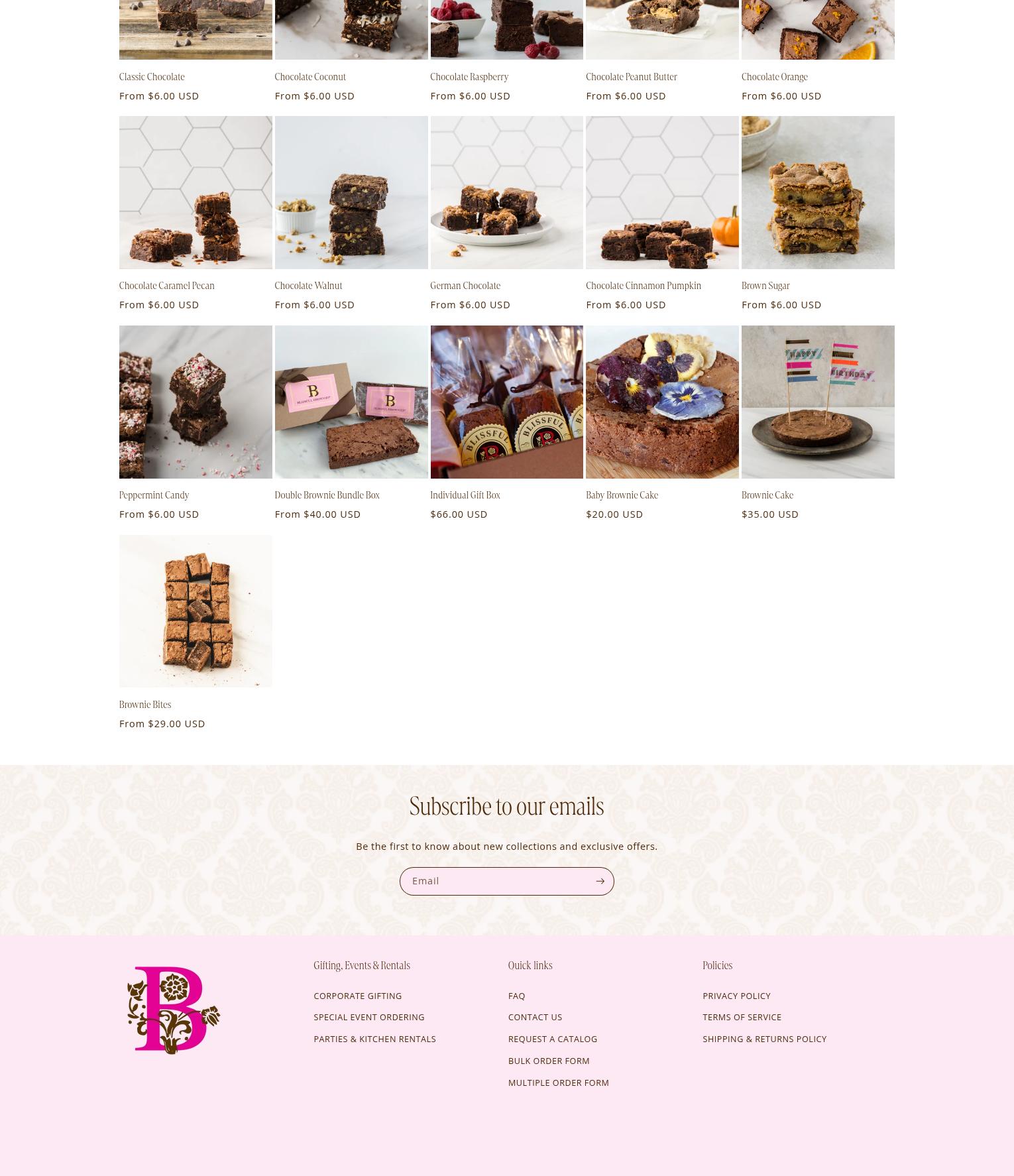 Blissful Brownies Menu