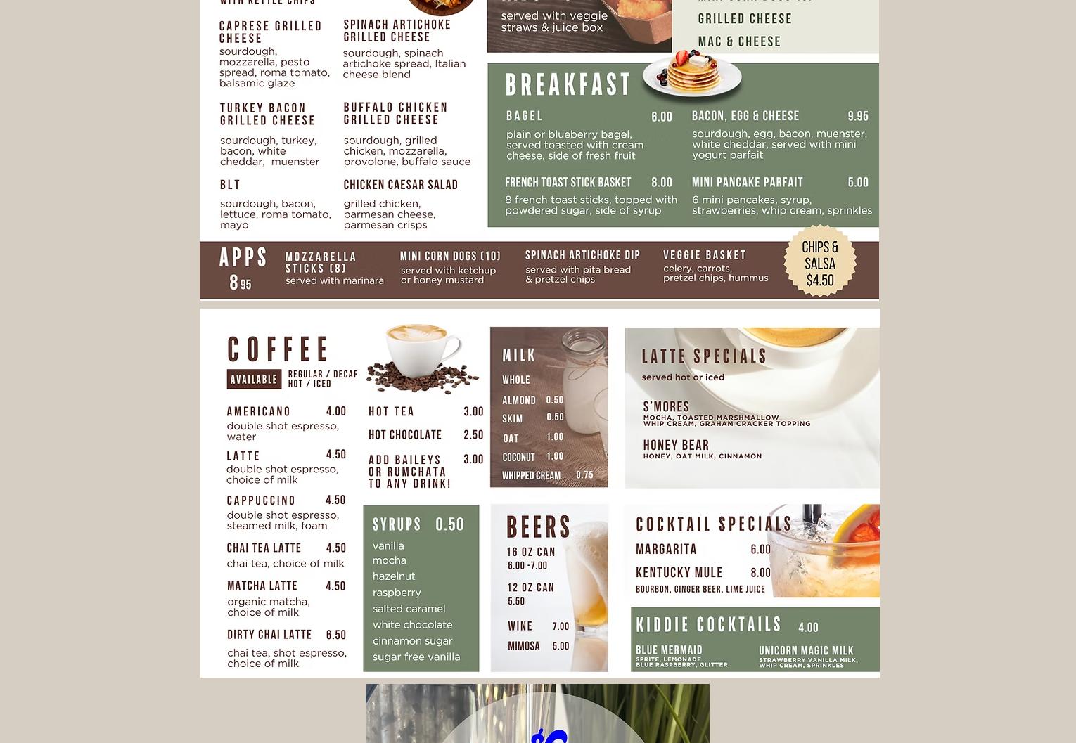 The Treehouse Play Cafe Menu