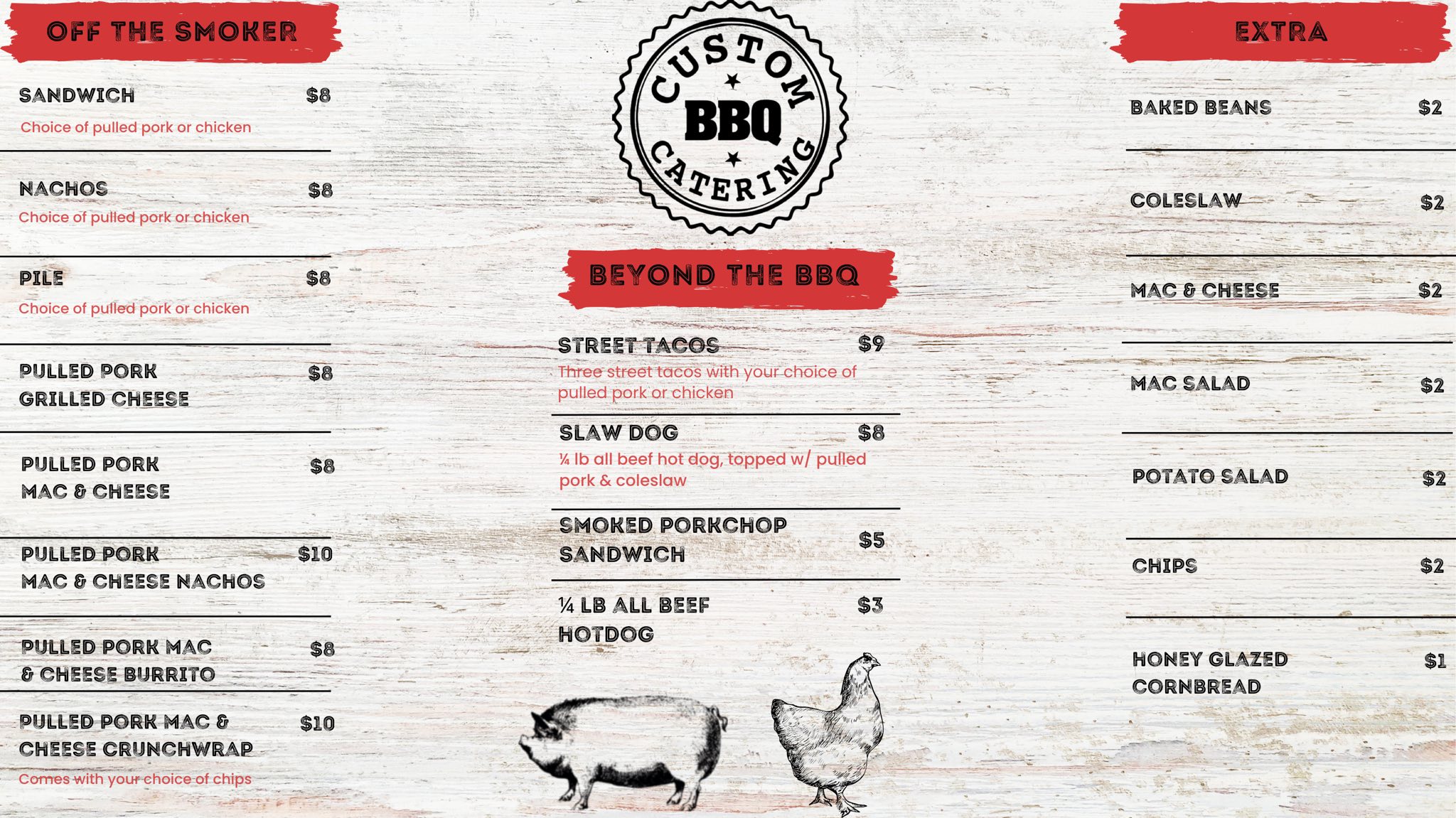 CUSTOM CATERING AND BBQ Menu