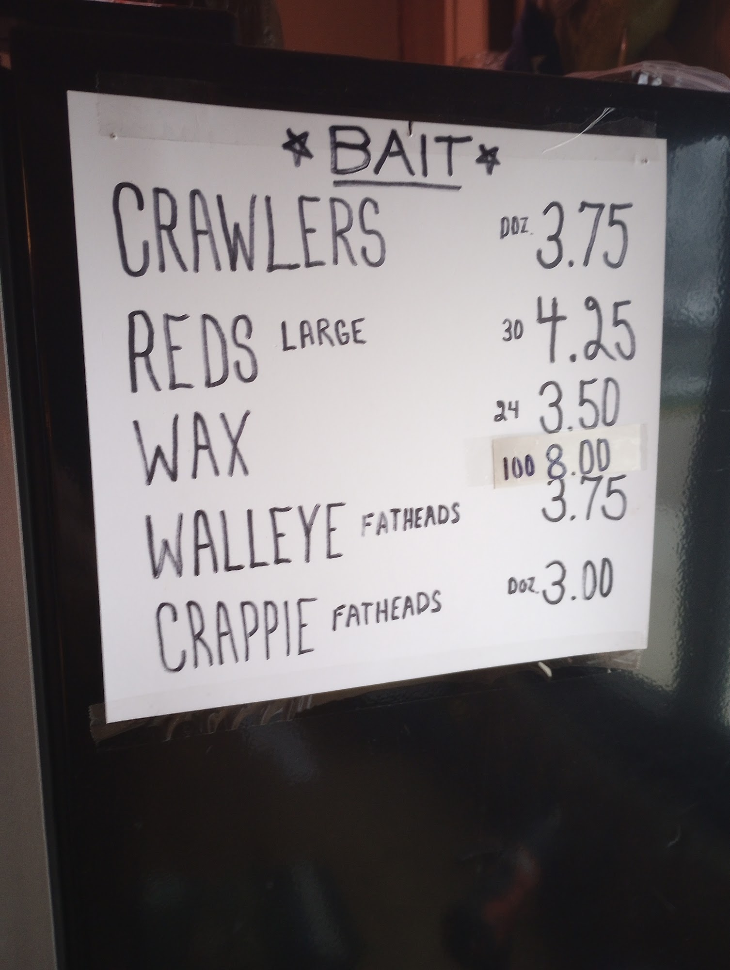 Bait shop the Dugout tavern Menu