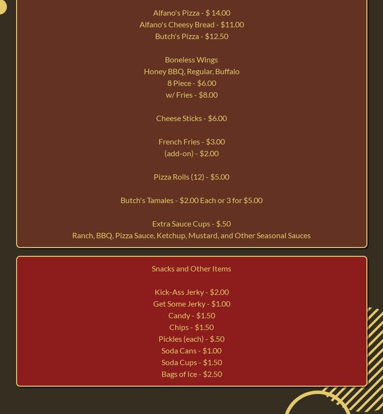 The Backstreet (w/Live Gaming) Menu