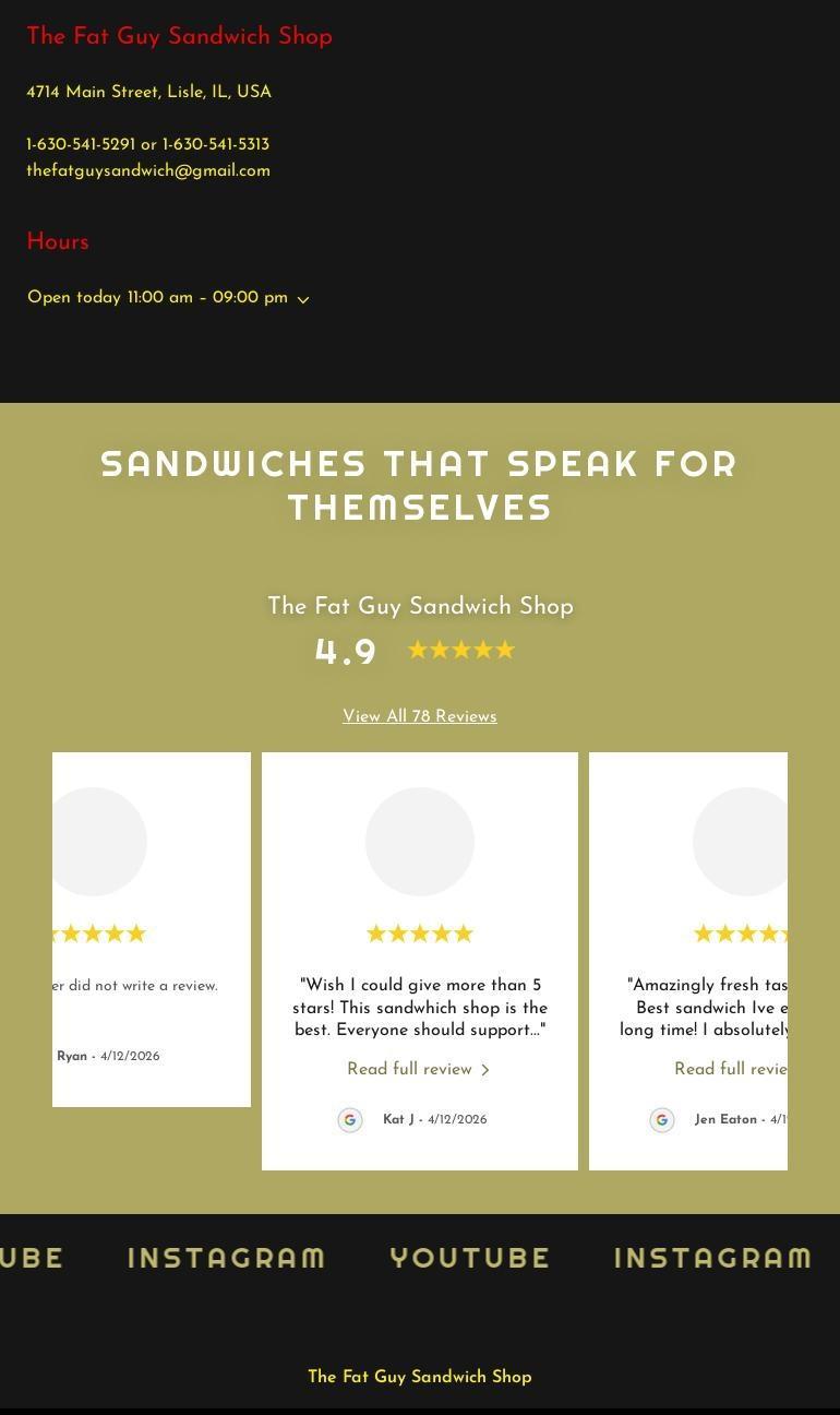 The Fat Guy Sandwich Shop Menu