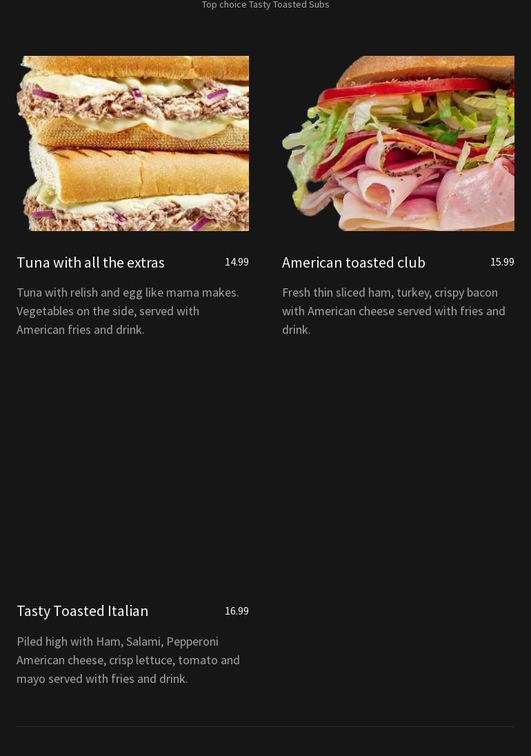 Tasty toasted subs Menu