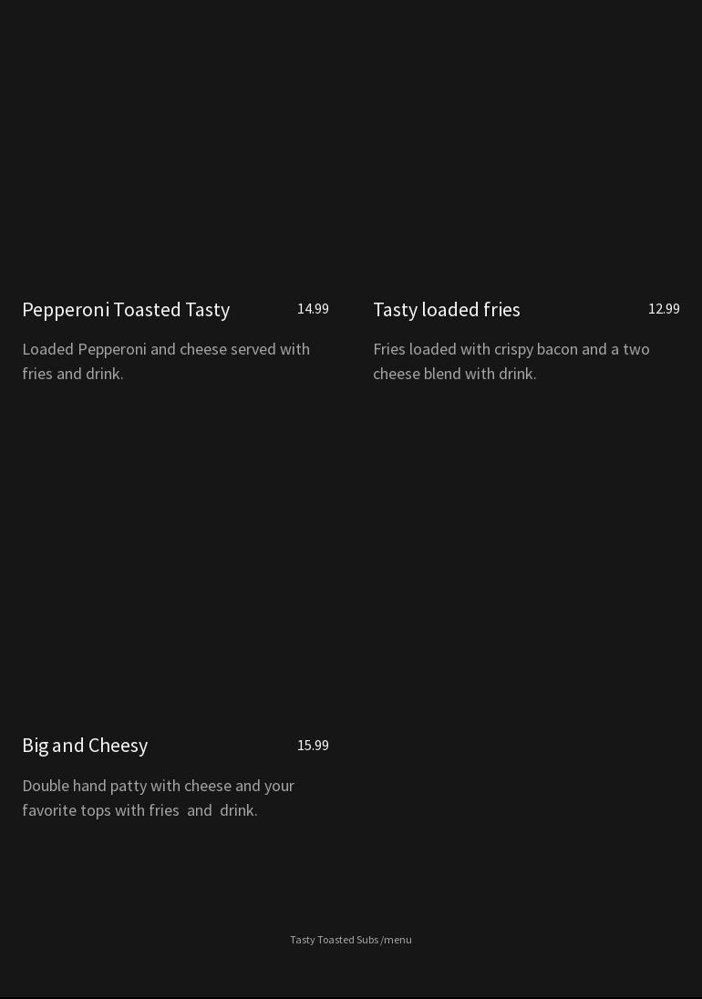 Tasty toasted subs Menu