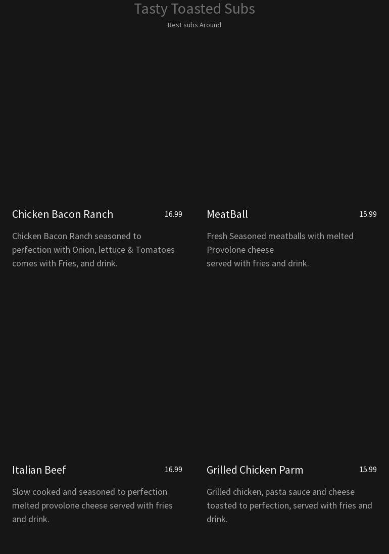 Tasty toasted subs Menu