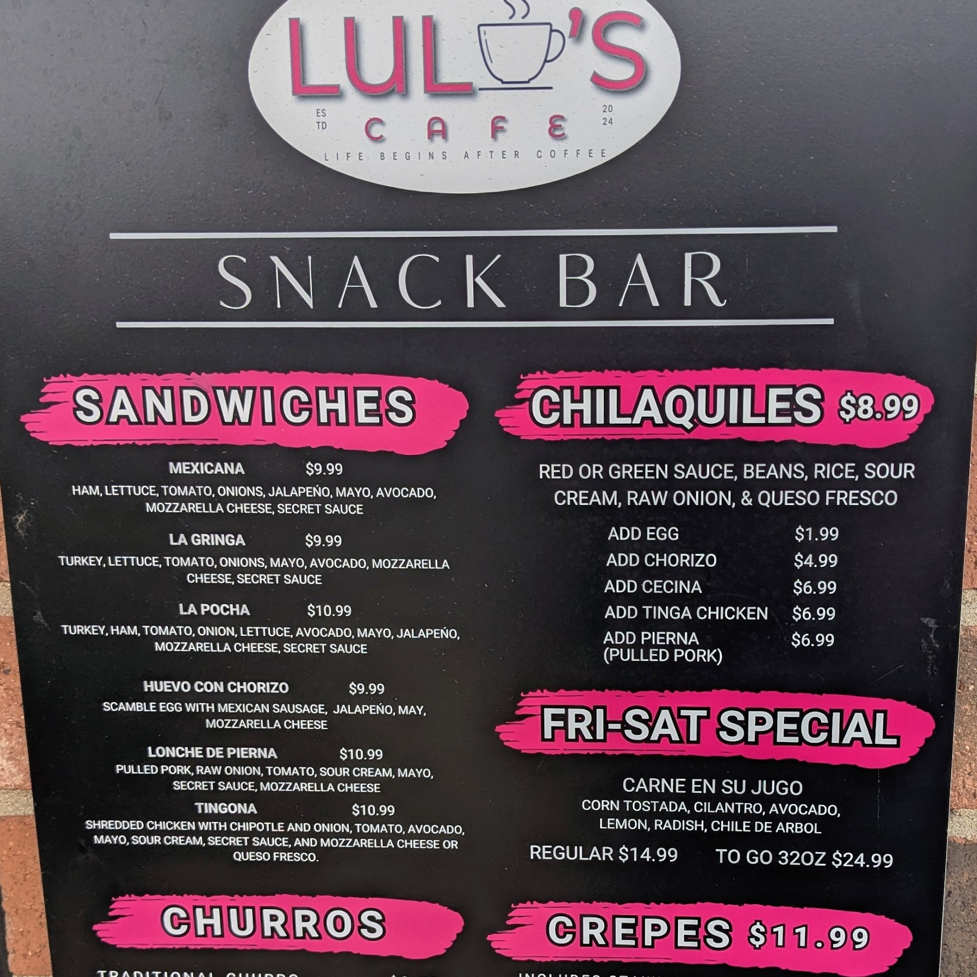 lulu's cafe Menu