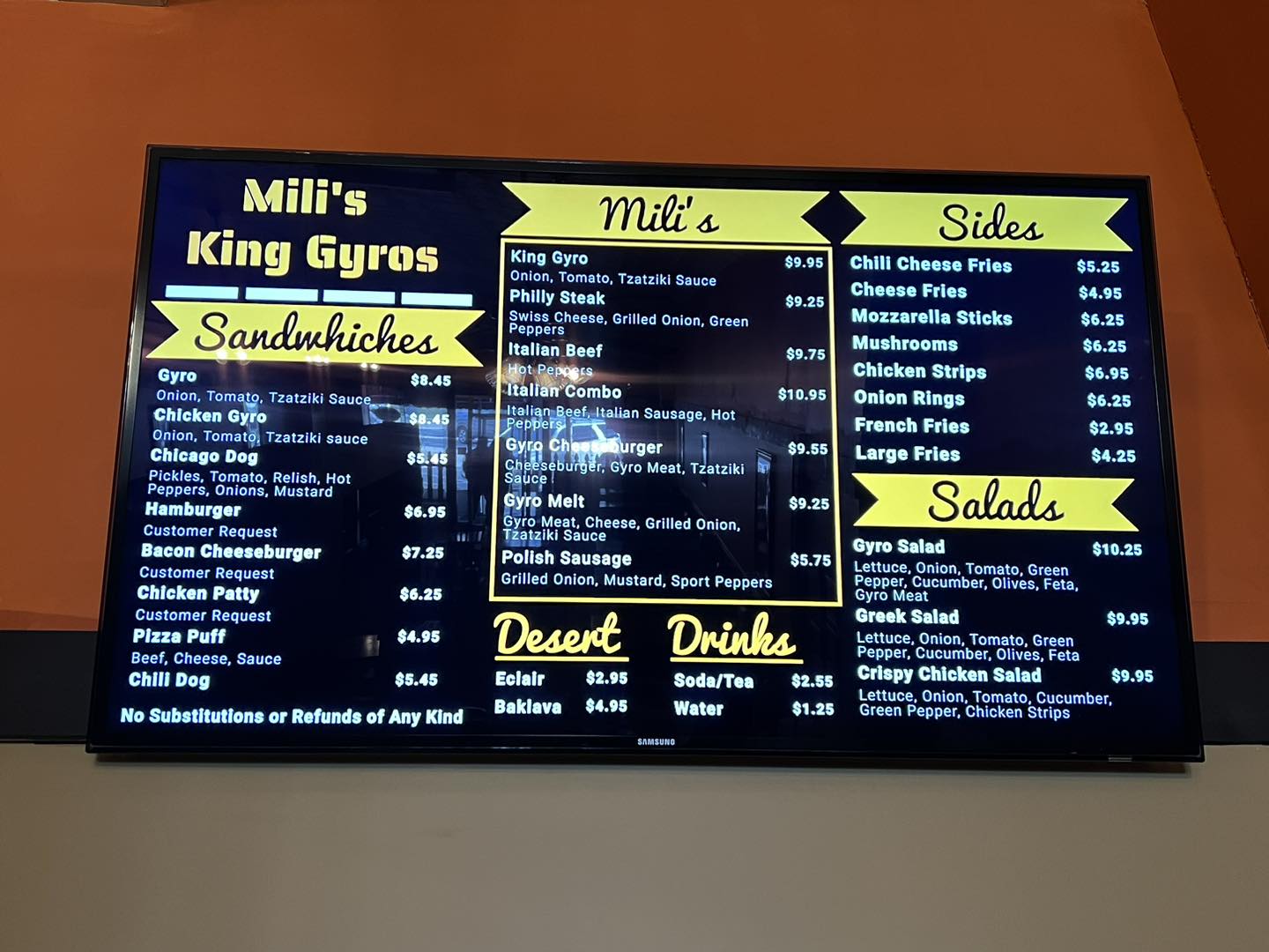 Mili's King Gyros Menu