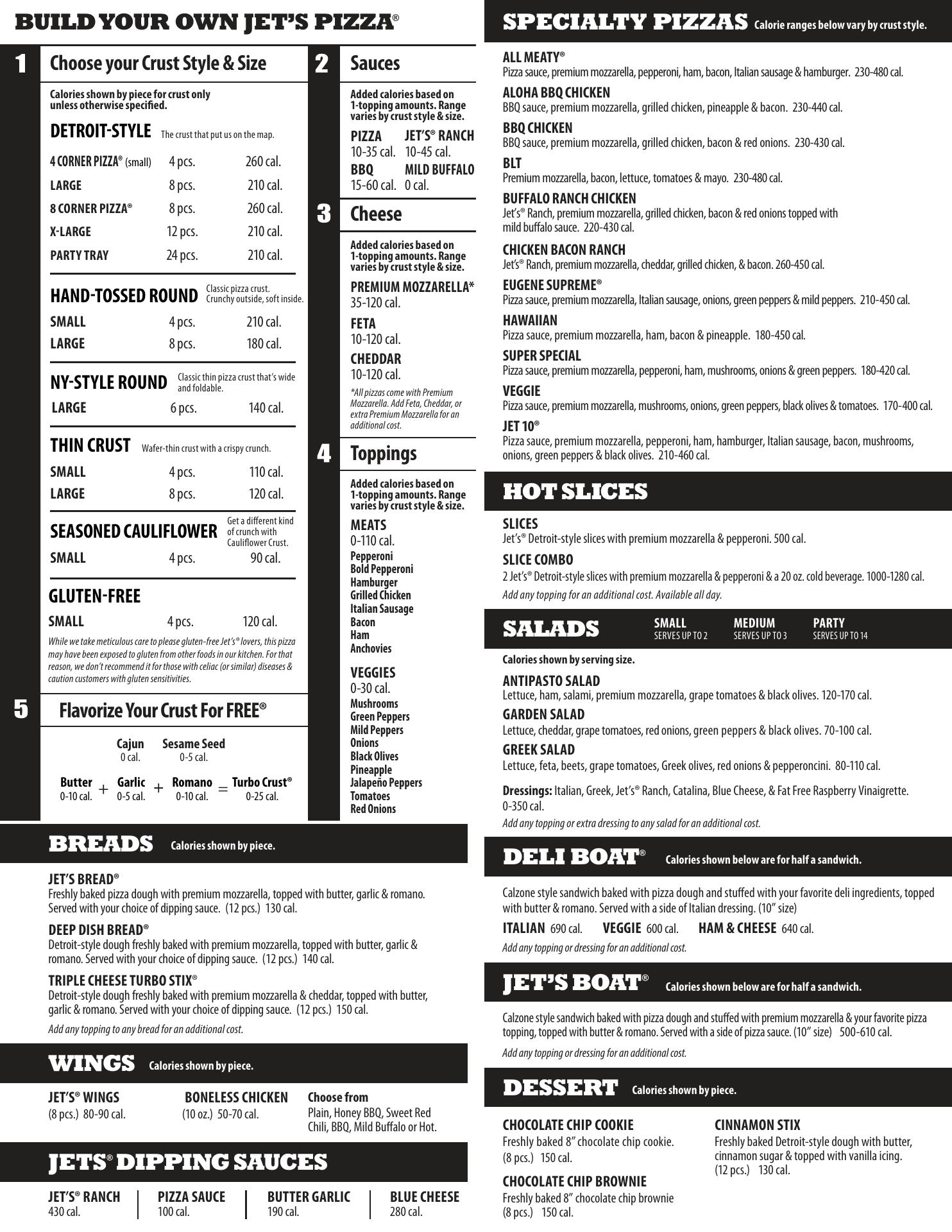 Jet's Pizza Menu