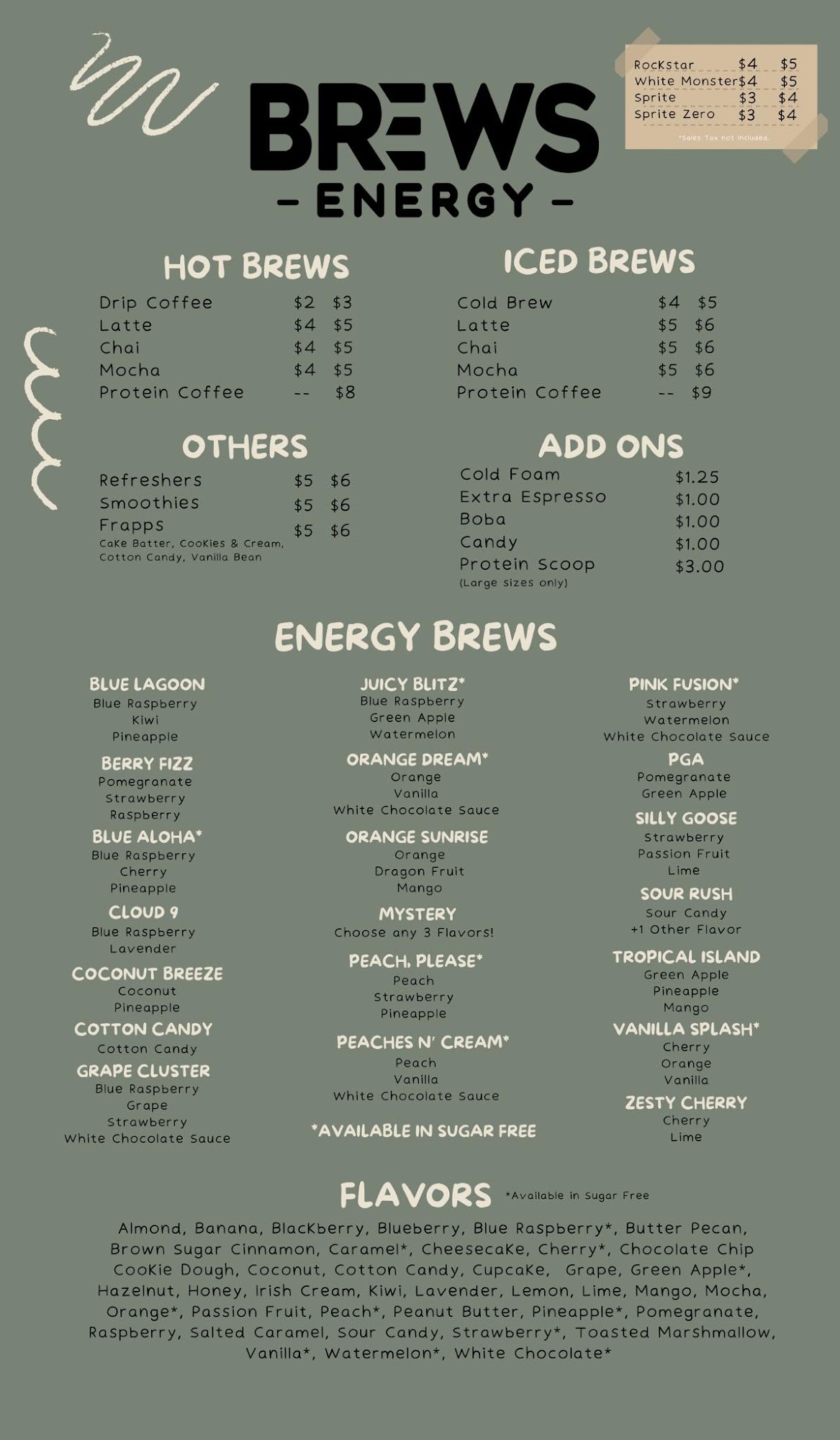 Brews Energy Menu