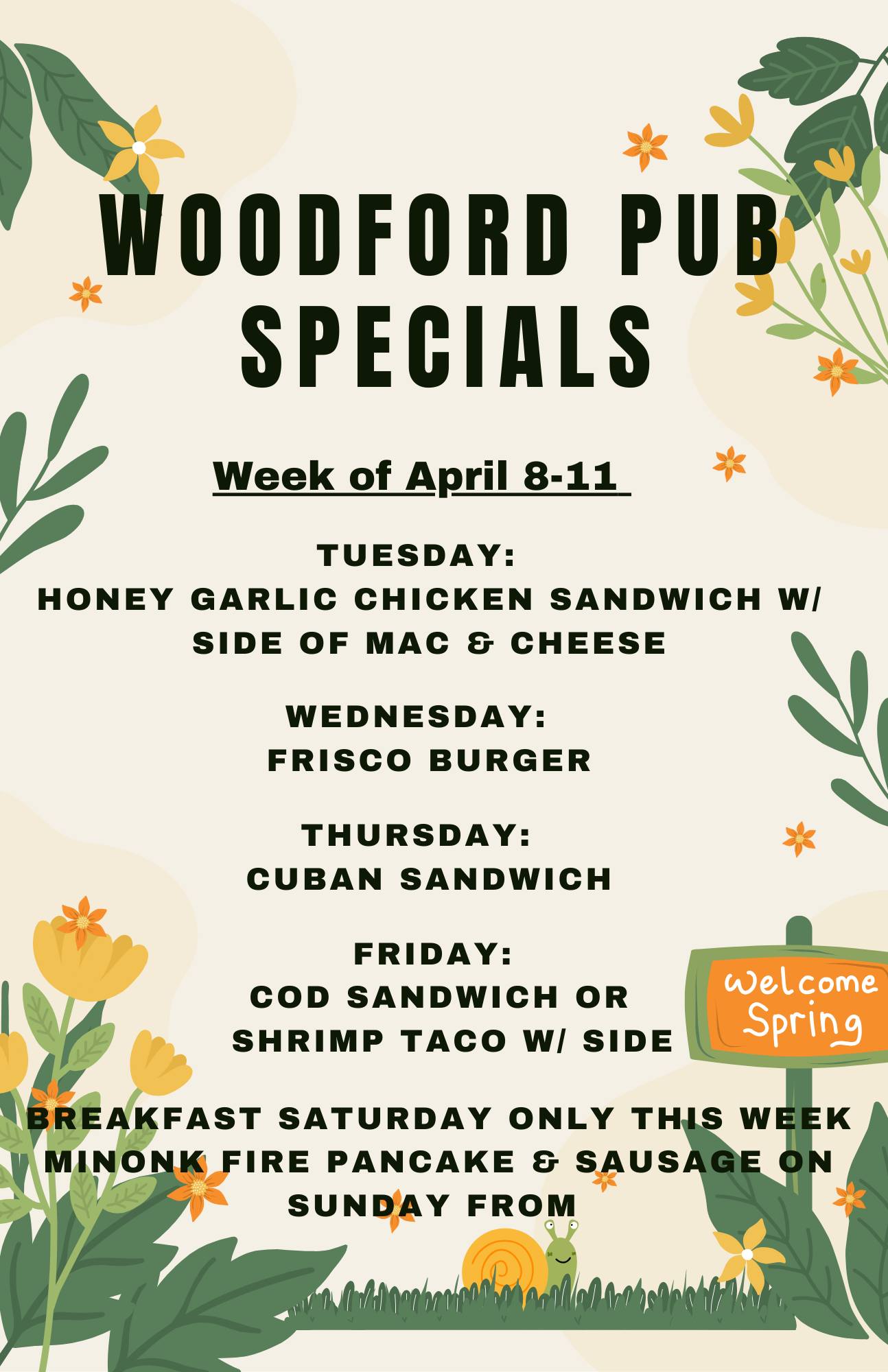 The Woodford Pub Menu