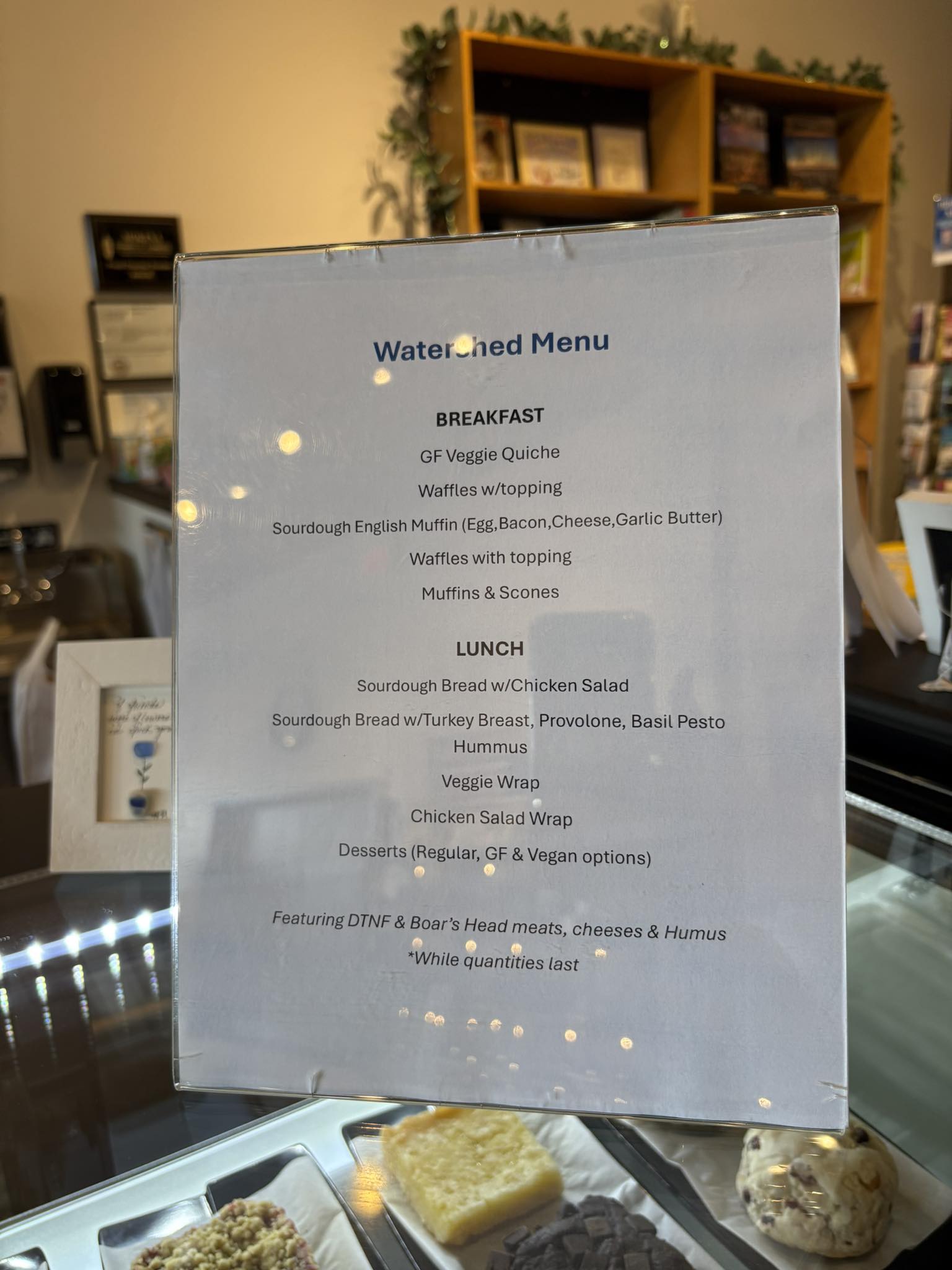 WaterShed Cafe and Books Menu