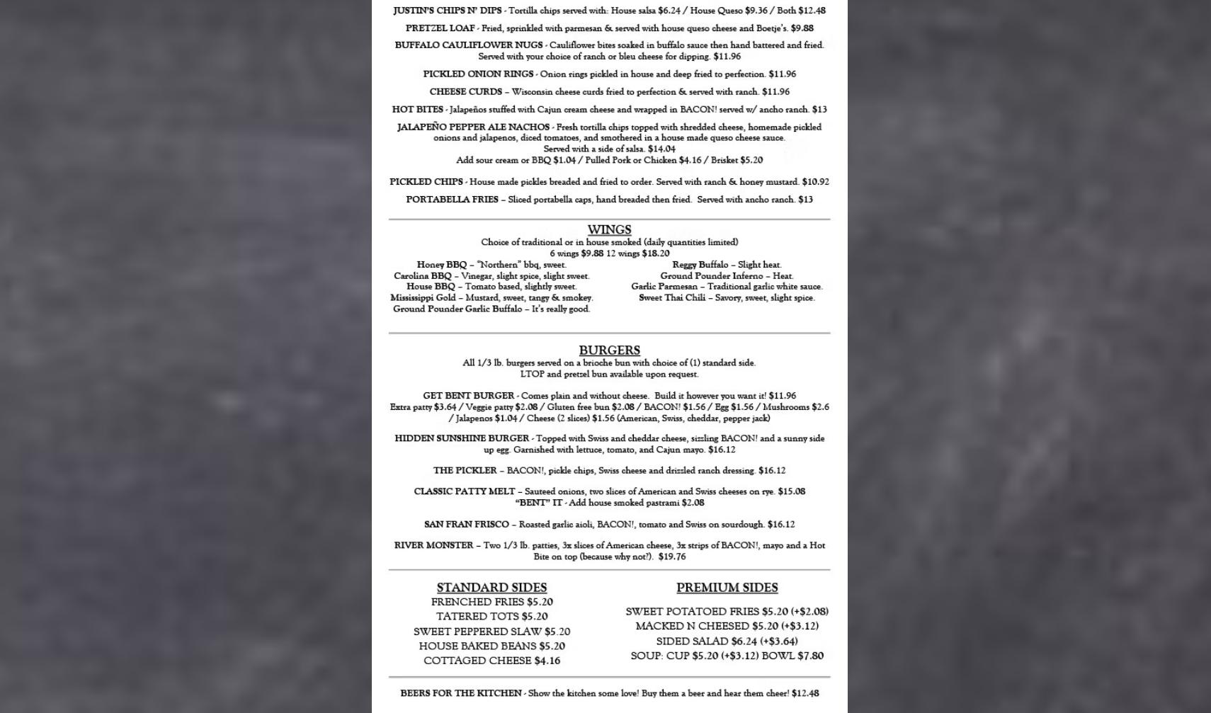 Bent River Brewing Co Menu