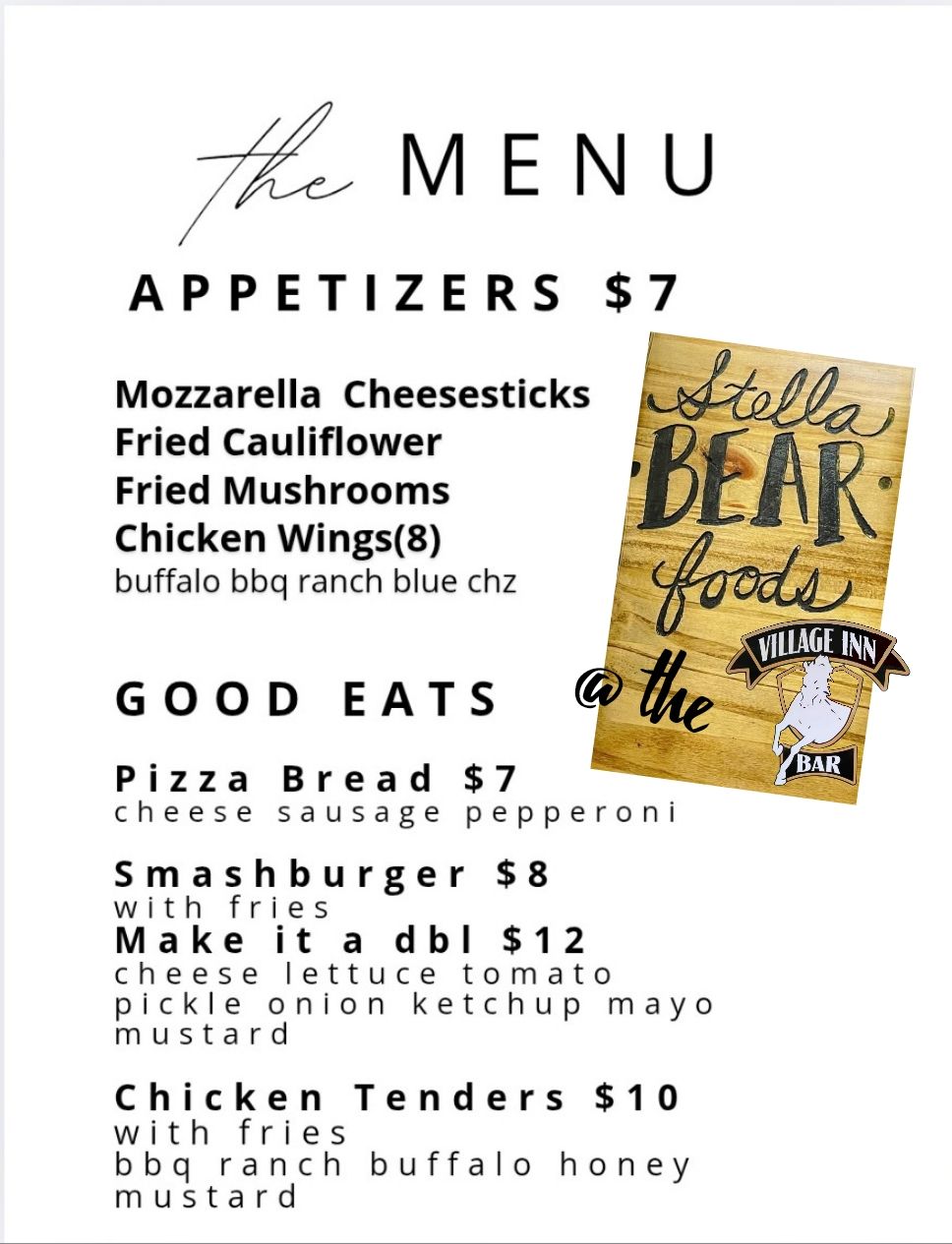 Village Inn Bar and Grill Menu