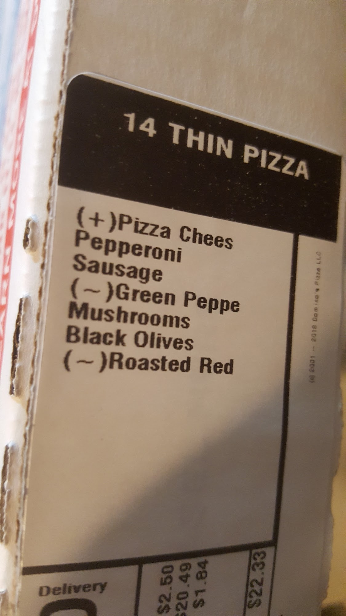 Domino's Pizza Menu