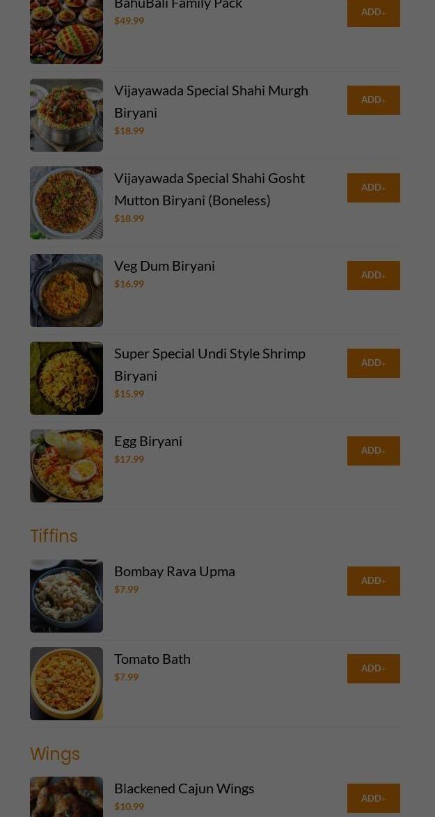 Biryani Buffet Naperville IL Menu