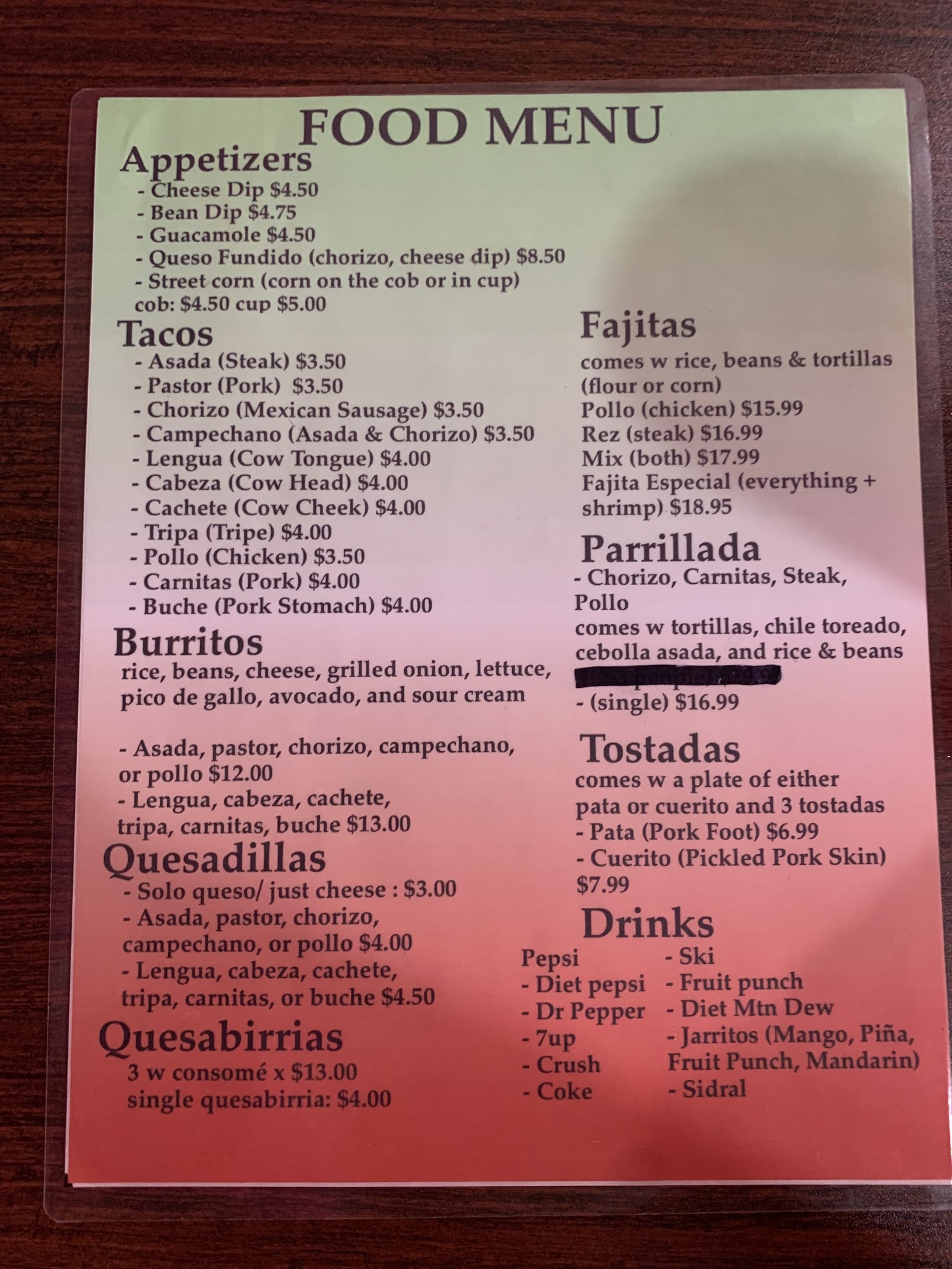 RestauranteYTaqueriaMatilde Menu