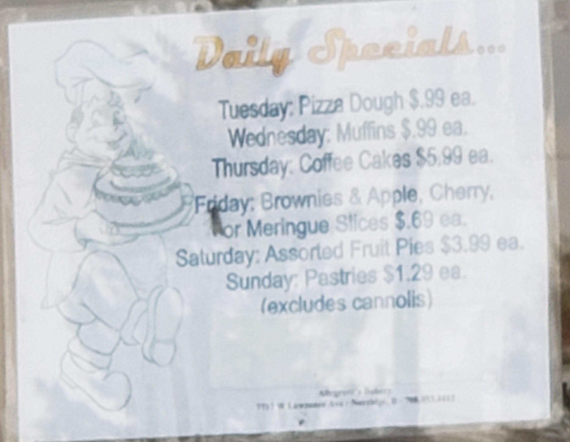 Allegretti's Bakery Menu
