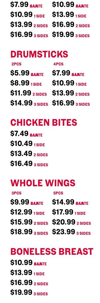 The Budlong Southern Chicken Menu