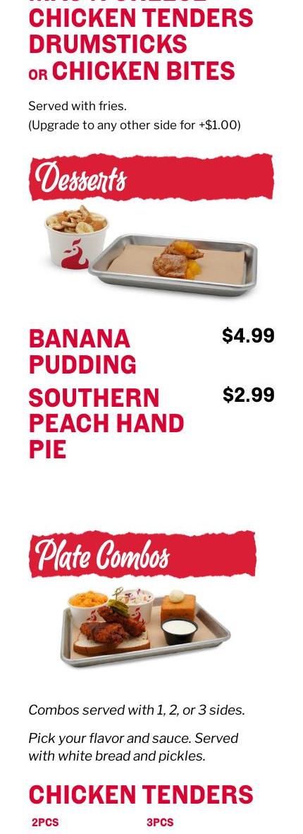 The Budlong Southern Chicken Menu