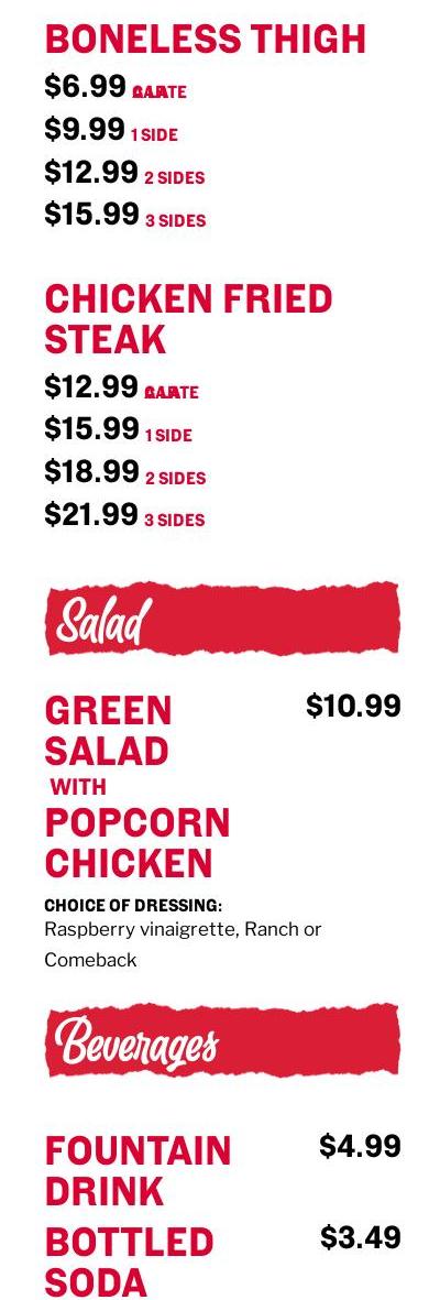 The Budlong Southern Chicken Menu