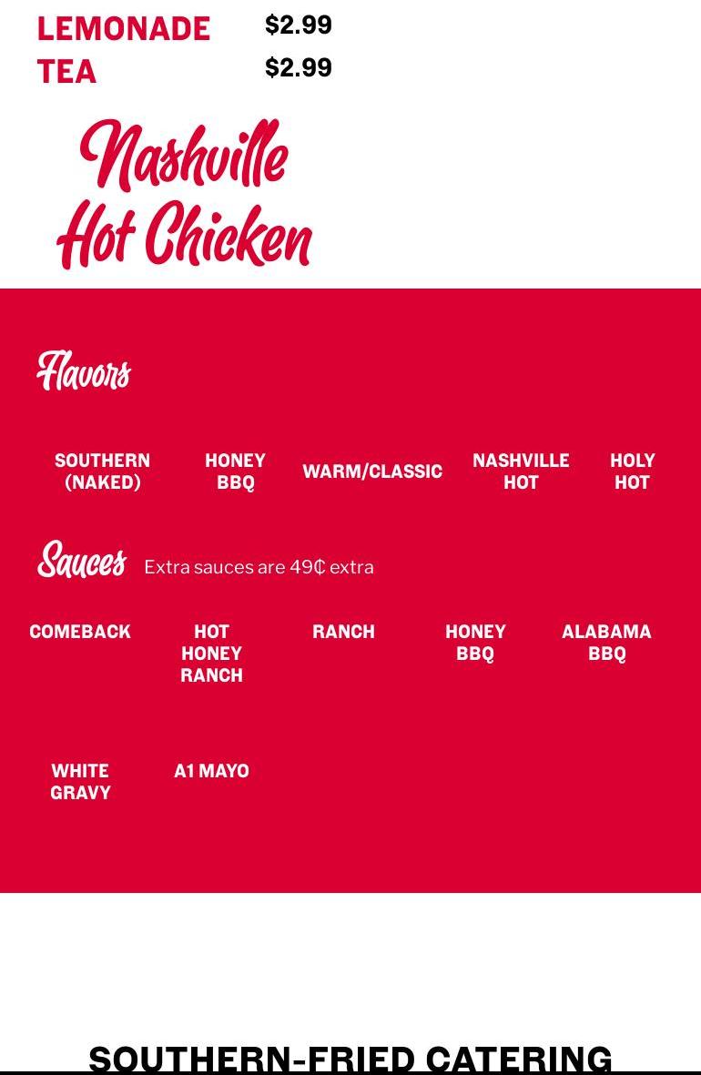 The Budlong Southern Chicken Menu